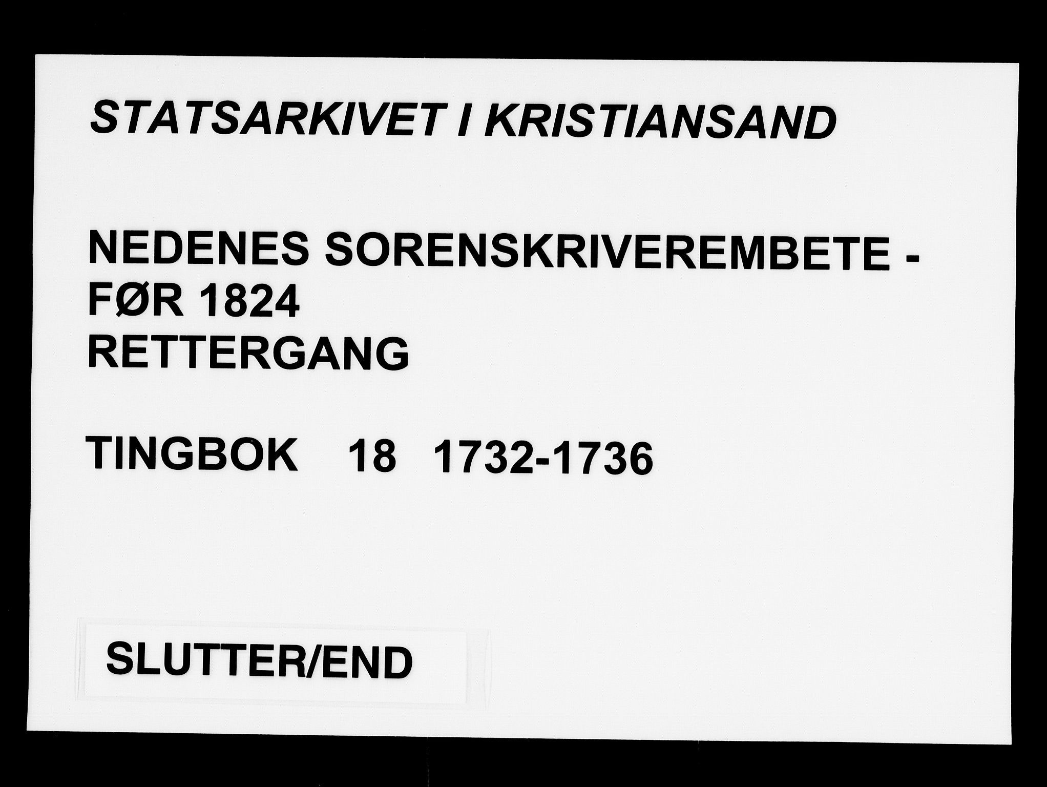 Nedenes sorenskriveri før 1824, AV/SAK-1221-0007/F/Fa/L0023: Tingbok med register nr 18, 1732-1736