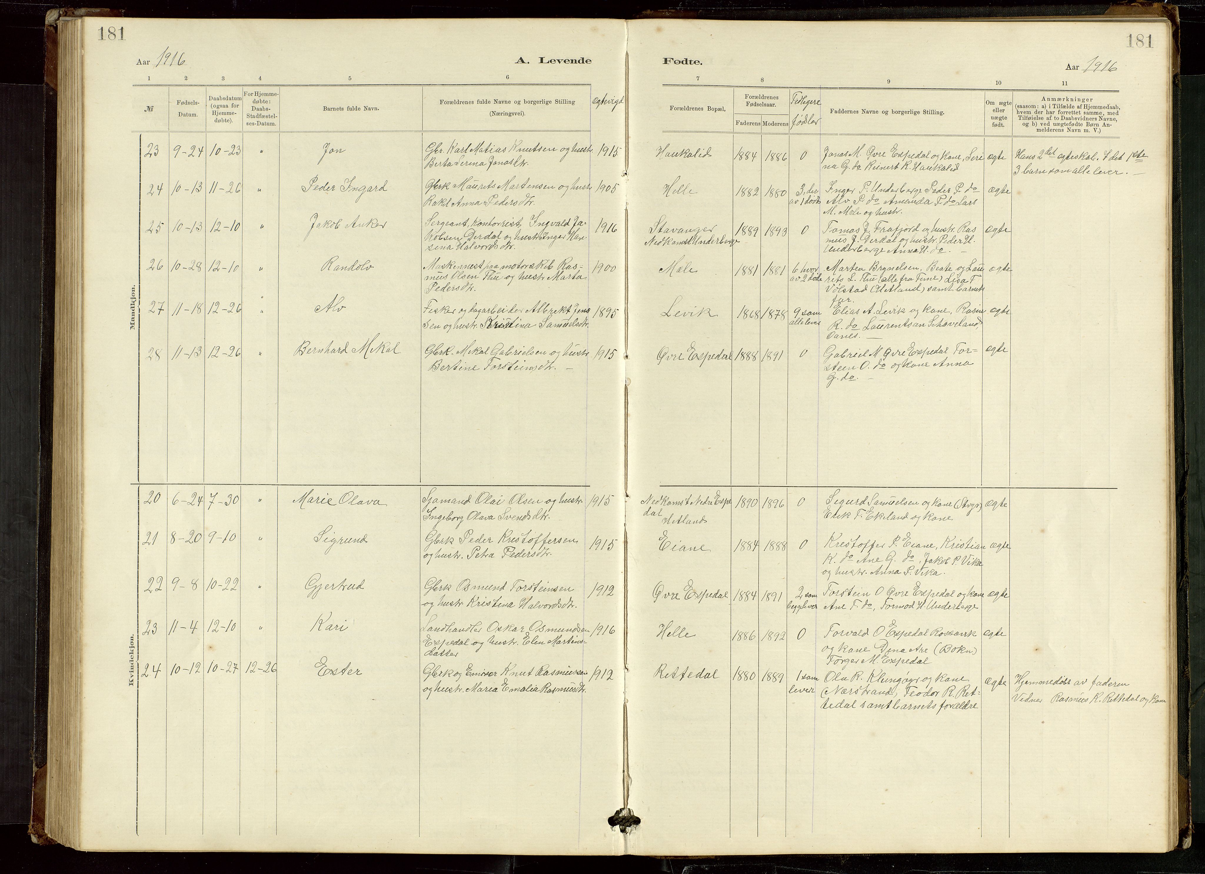 Høgsfjord sokneprestkontor, AV/SAST-A-101624/H/Ha/Hab/L0009: Klokkerbok nr. B 9, 1883-1920, s. 181