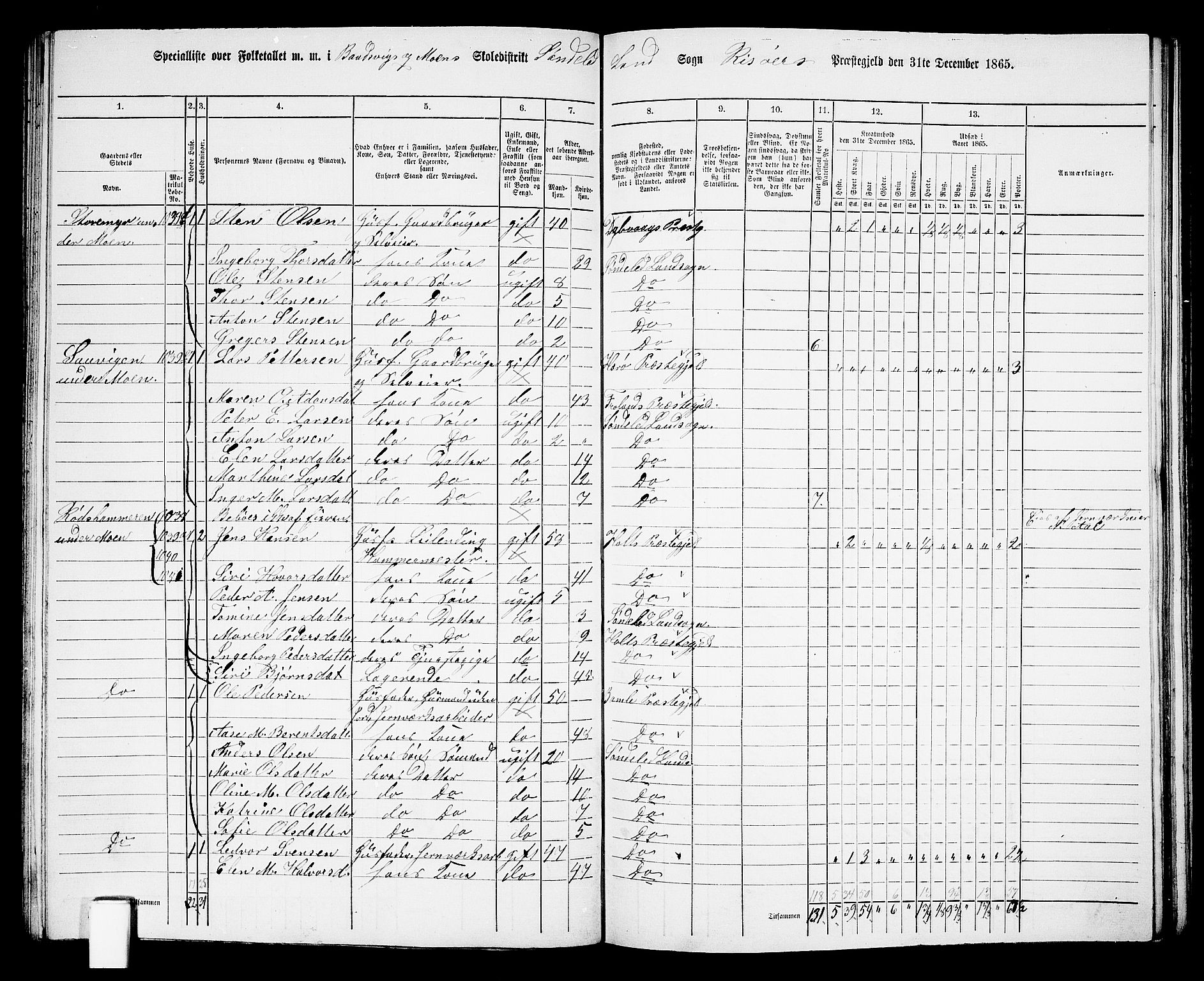 RA, Folketelling 1865 for 0913L Risør prestegjeld, Søndeled sokn, 1865, s. 86