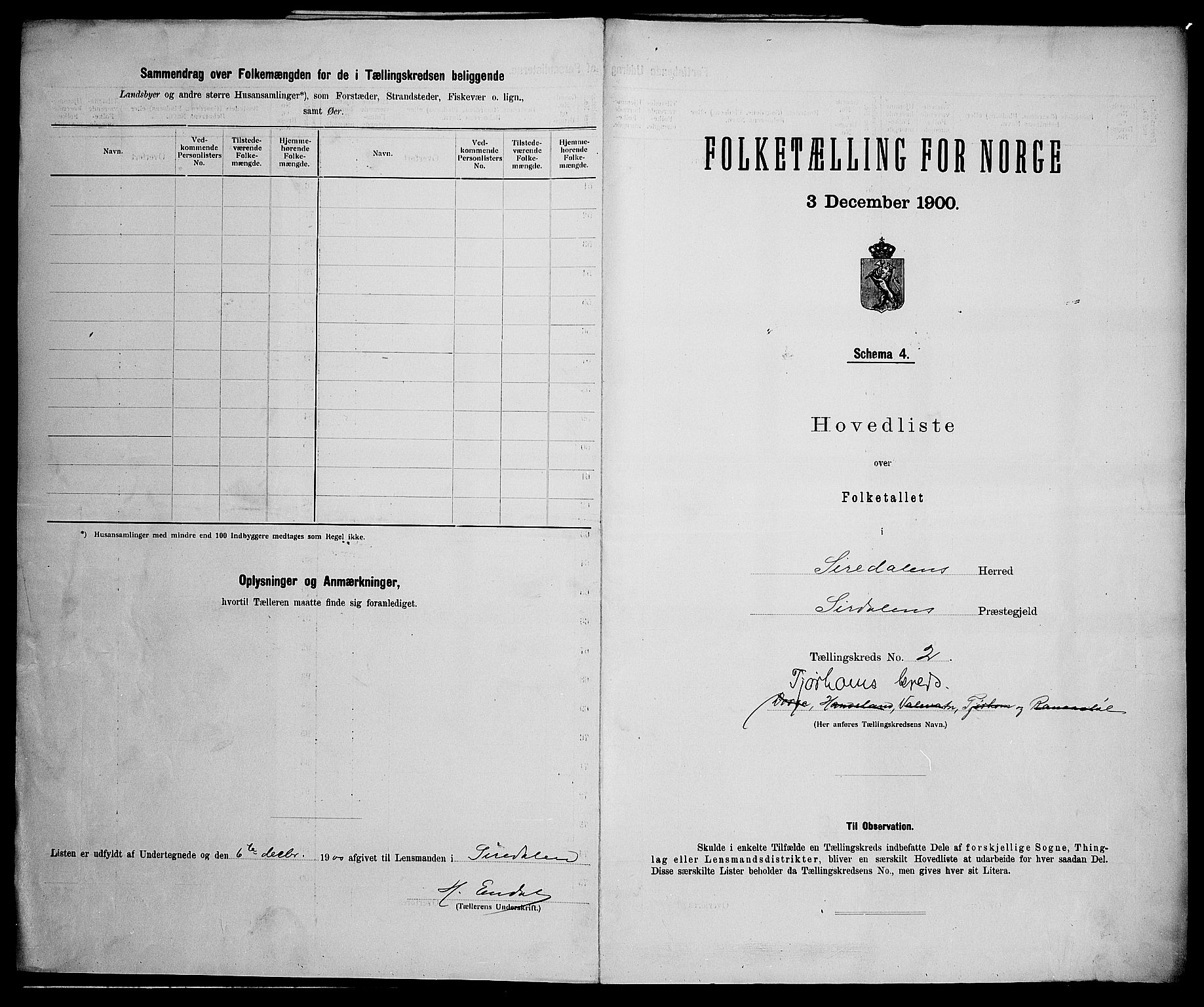 SAK, Folketelling 1900 for 1046 Sirdal herred, 1900, s. 20