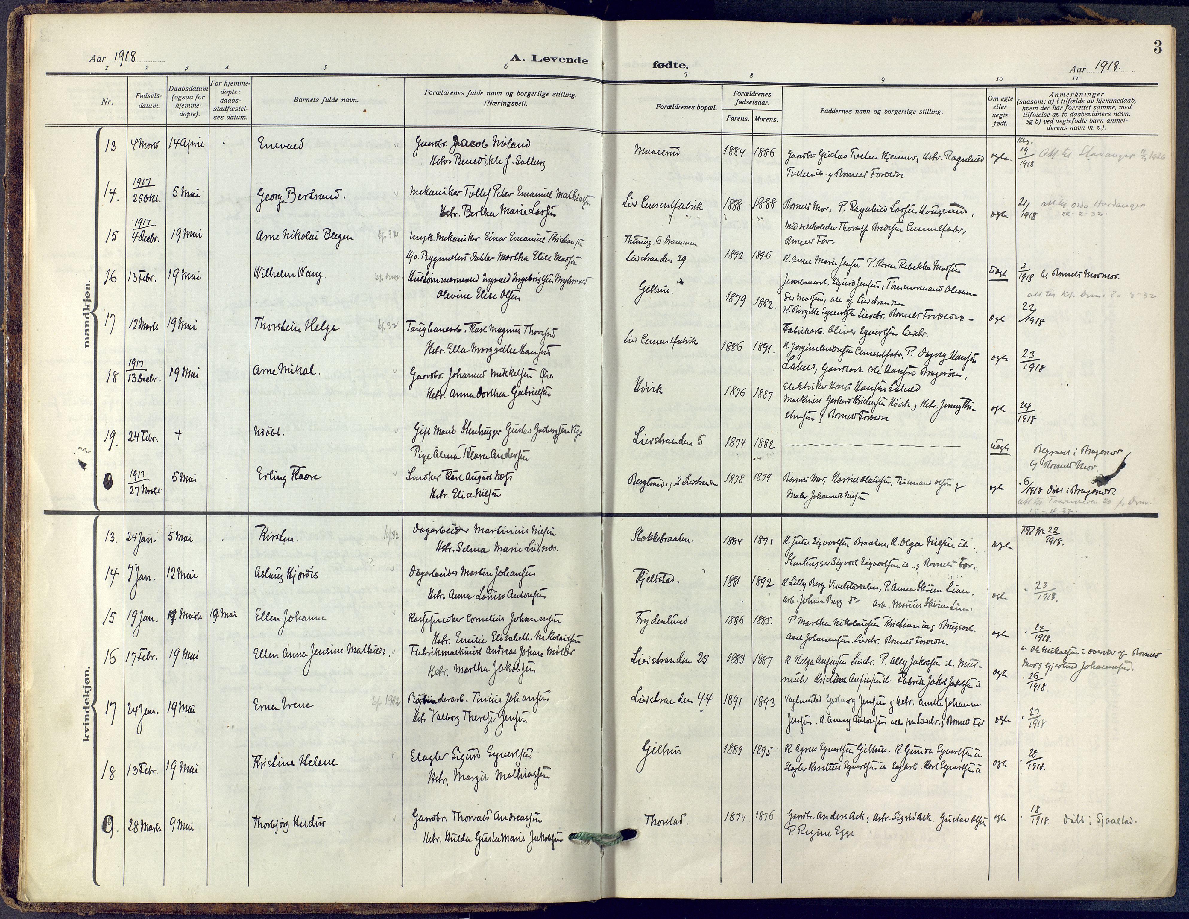 Lier kirkebøker, SAKO/A-230/F/Fa/L0019: Ministerialbok nr. I 19, 1918-1928, s. 3