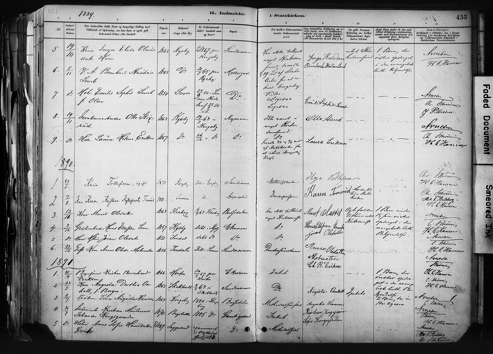 Kongsberg kirkebøker, AV/SAKO-A-22/F/Fb/L0002: Ministerialbok nr. II 2, 1886-1896, s. 453