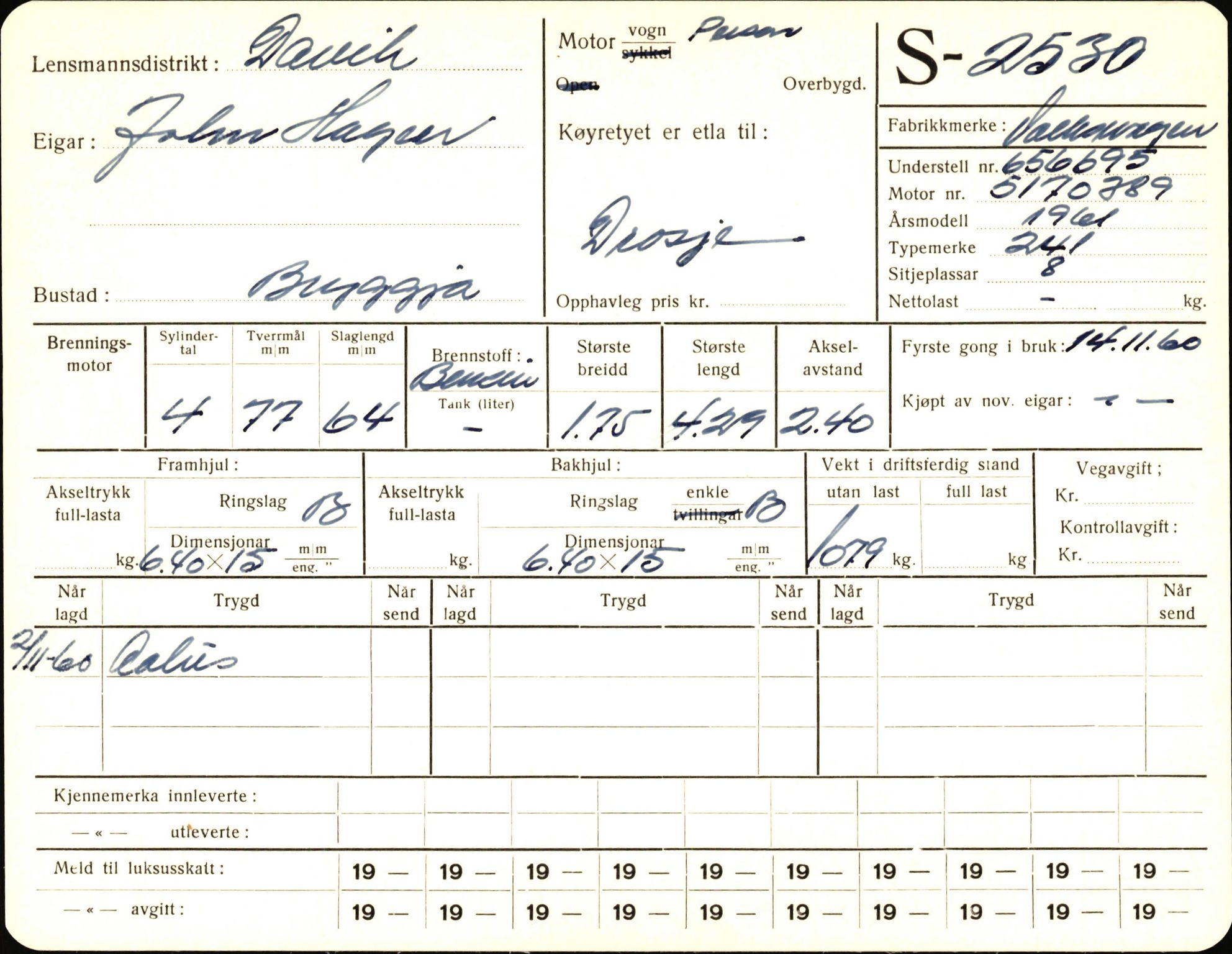 Statens vegvesen, Sogn og Fjordane vegkontor, AV/SAB-A-5301/4/F/L0004: Registerkort utmeldte Fjordane S2500-2700, S7200-7899, 1930-1961, s. 43