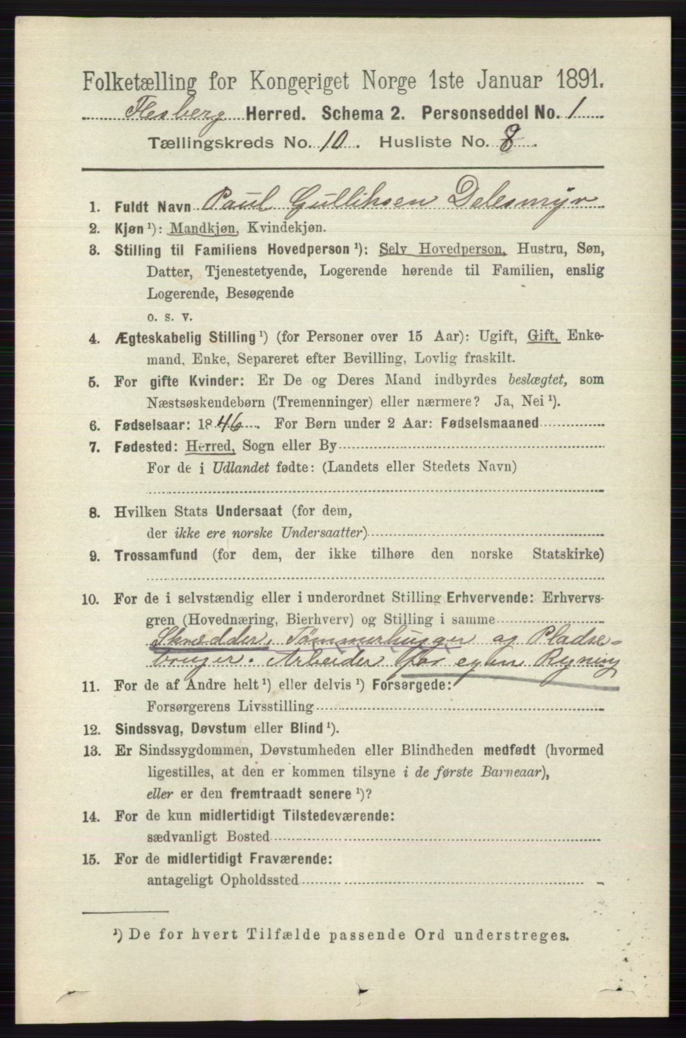 RA, Folketelling 1891 for 0631 Flesberg herred, 1891, s. 1699