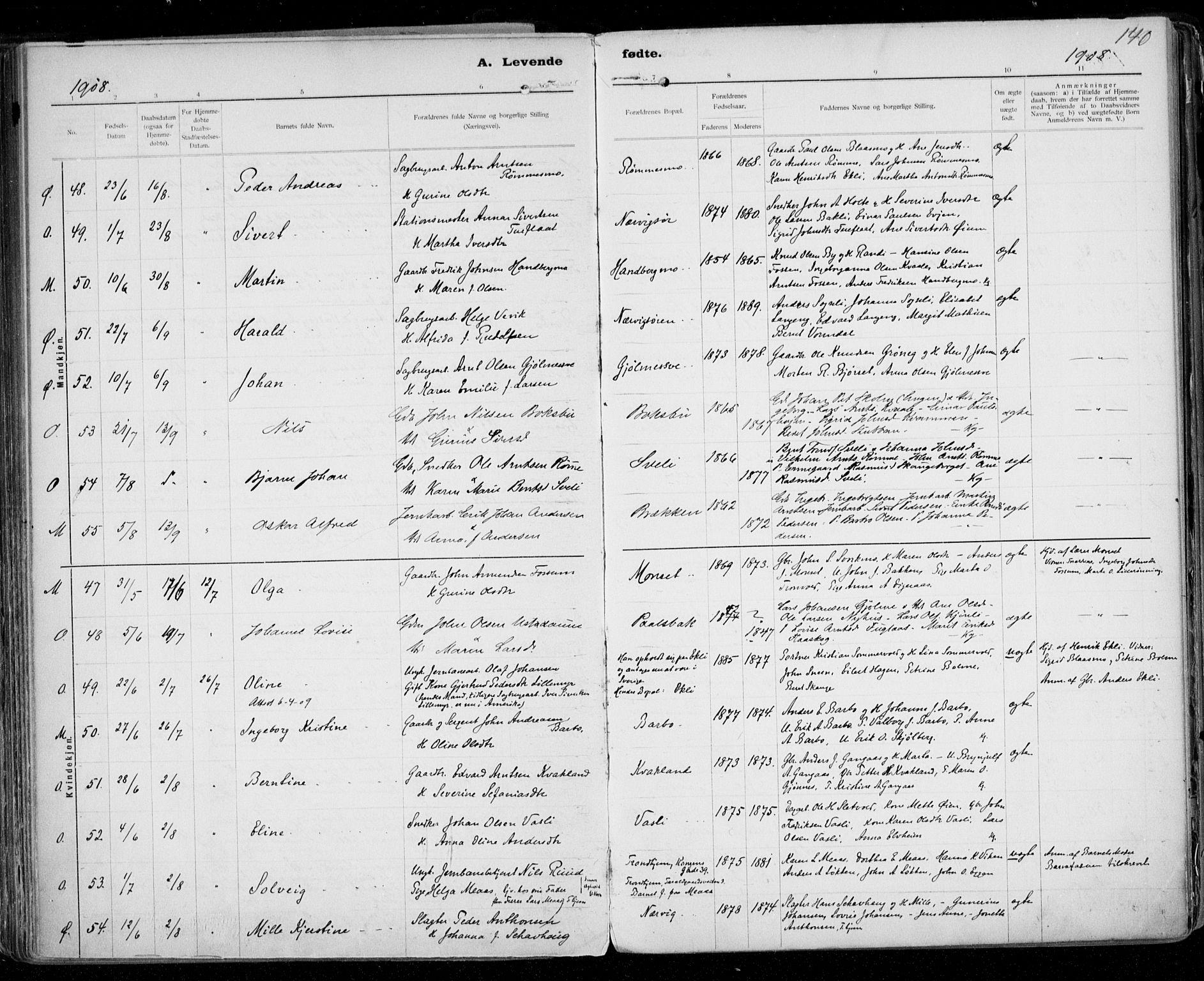 Ministerialprotokoller, klokkerbøker og fødselsregistre - Sør-Trøndelag, SAT/A-1456/668/L0811: Ministerialbok nr. 668A11, 1894-1913, s. 140