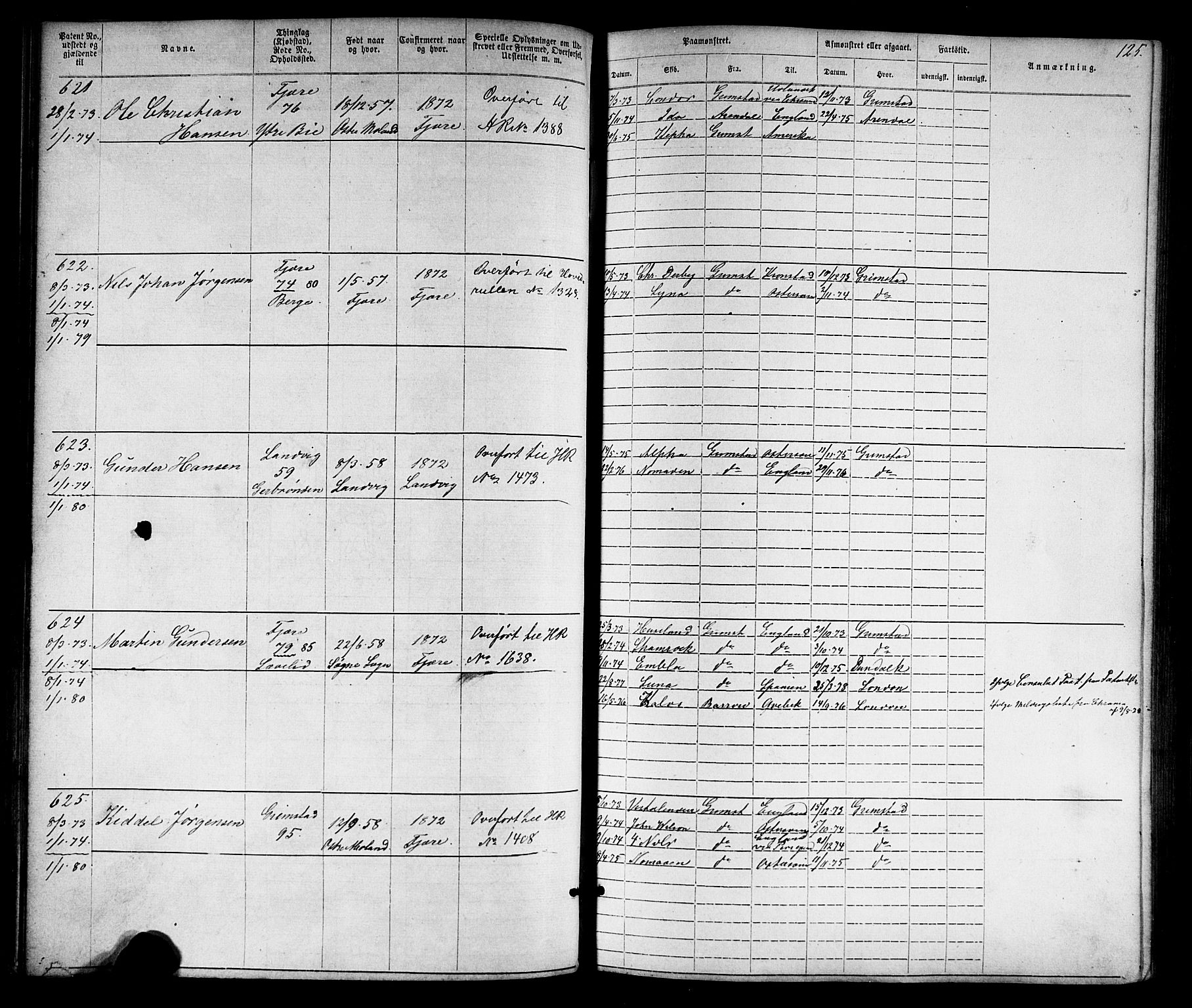 Grimstad mønstringskrets, AV/SAK-2031-0013/F/Fa/L0005: Annotasjonsrulle nr 1-1910 med register, V-18, 1870-1892, s. 152