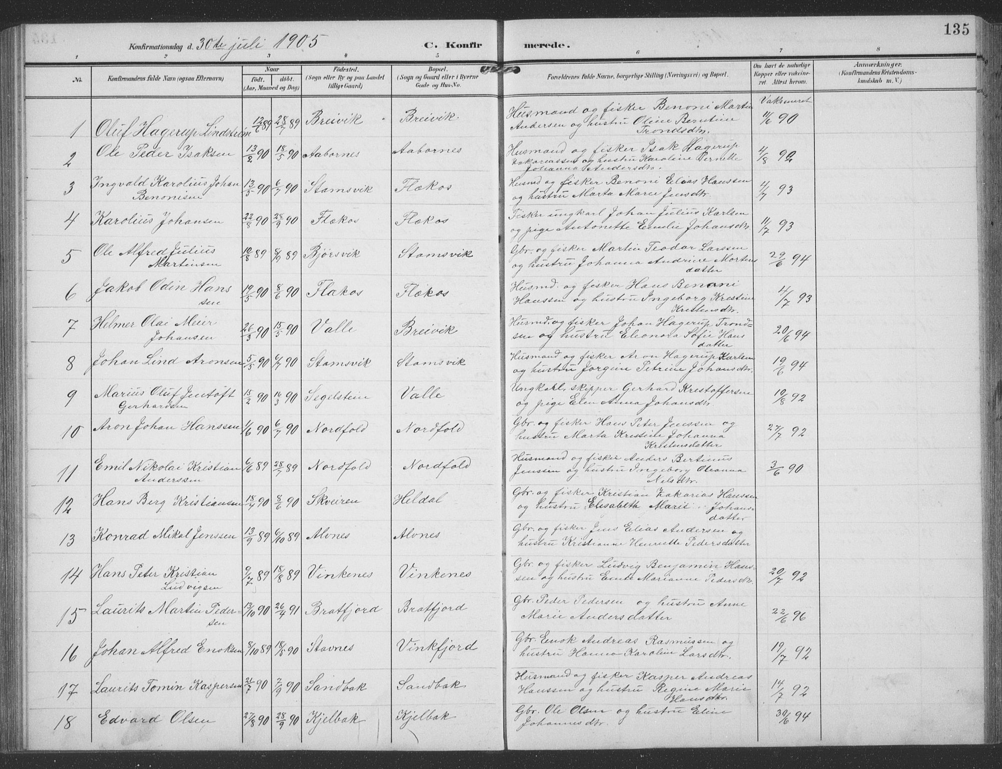 Ministerialprotokoller, klokkerbøker og fødselsregistre - Nordland, SAT/A-1459/858/L0835: Klokkerbok nr. 858C02, 1904-1940, s. 135