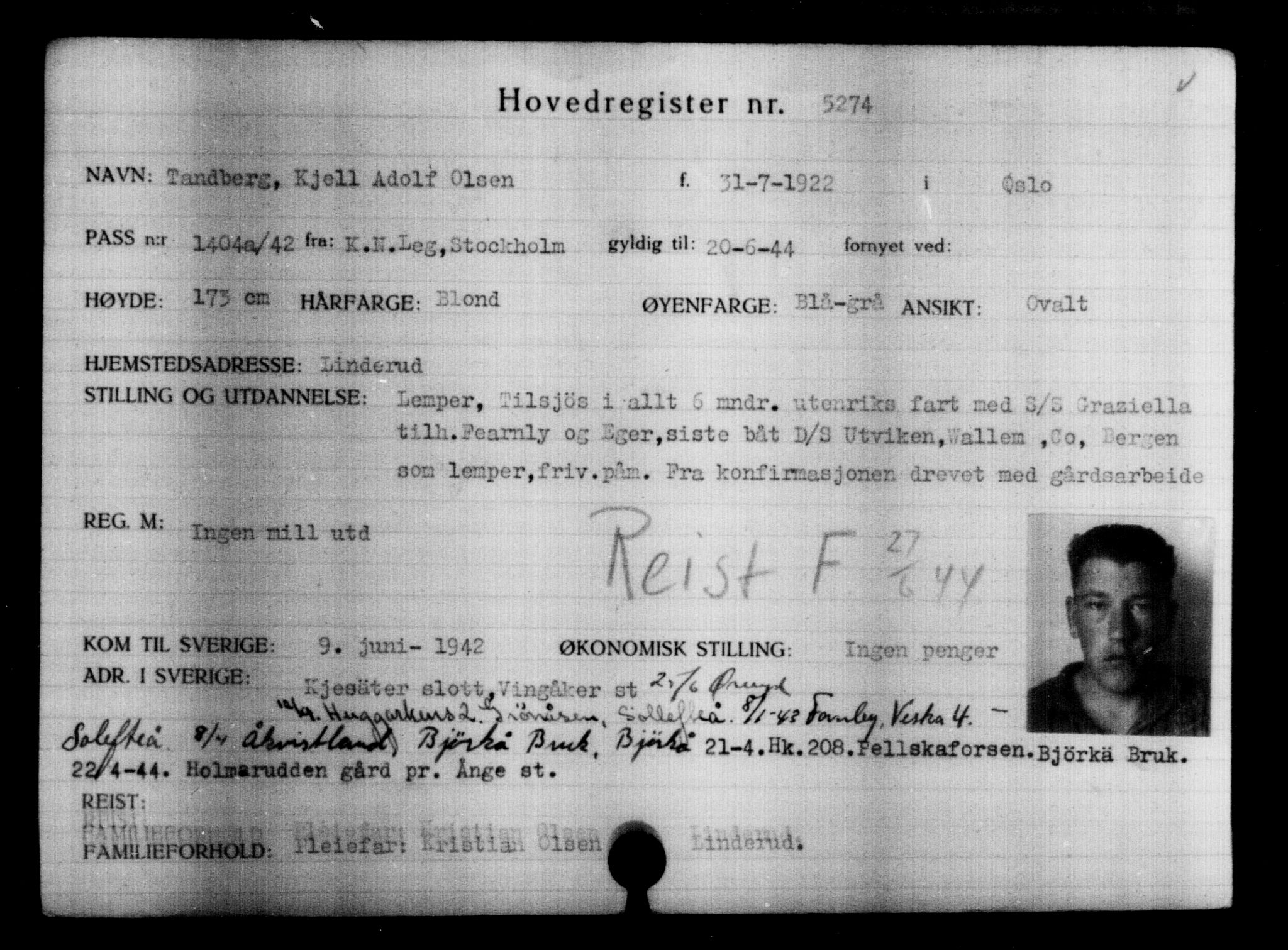 Utenriksstasjonene, Legasjonen i Stockholm, Flyktningkontoret, AV/RA-S-6753/V/Va/L0004: Kjesäterkartoteket, flyktninger med registreringsnr. 3496-6610, 1940-1945, s. 2048