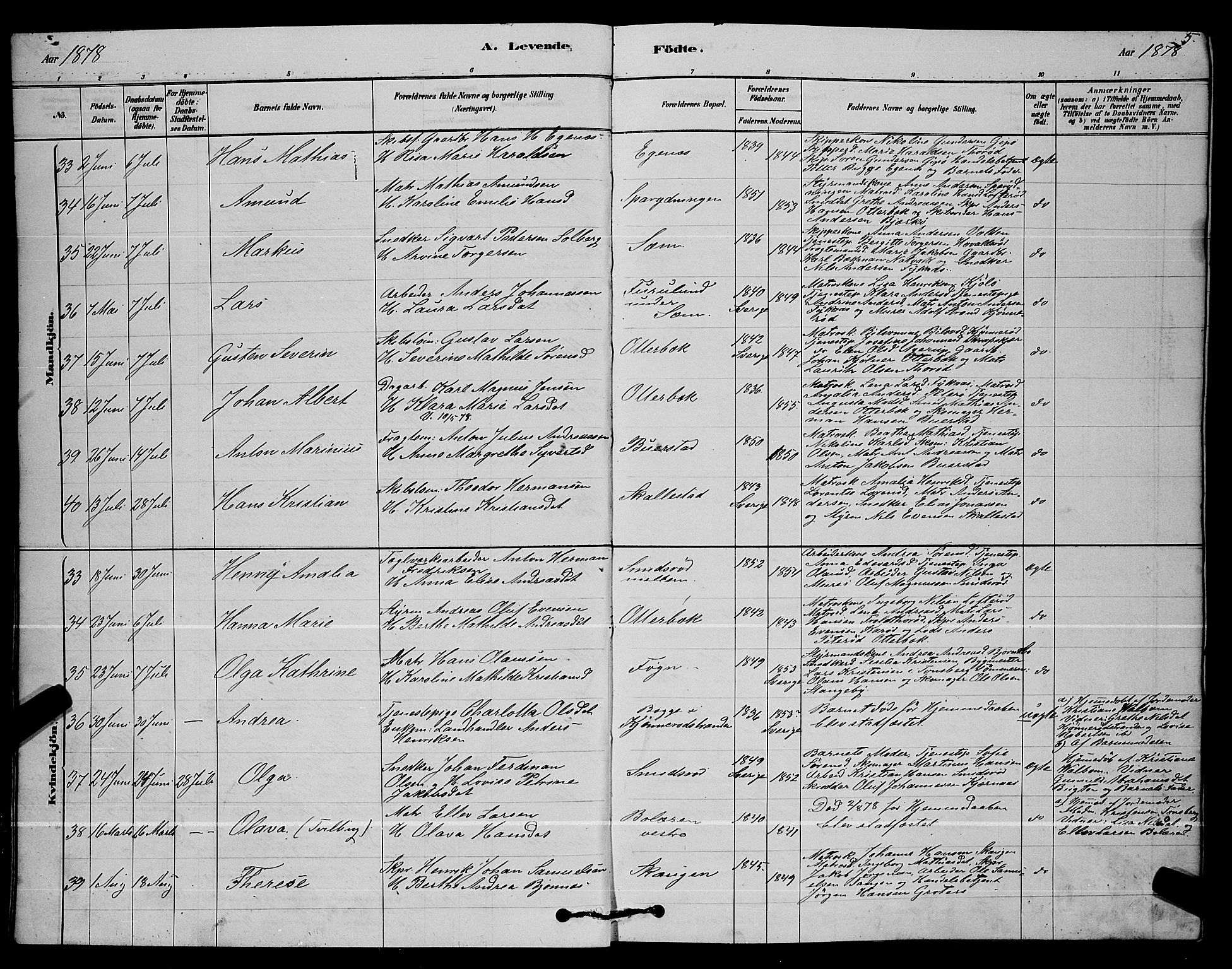 Nøtterøy kirkebøker, AV/SAKO-A-354/G/Ga/L0003: Klokkerbok nr. I 3, 1878-1893, s. 5