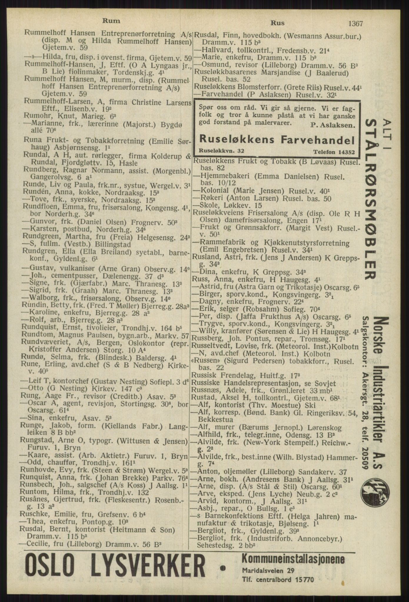 Kristiania/Oslo adressebok, PUBL/-, 1939, s. 1367