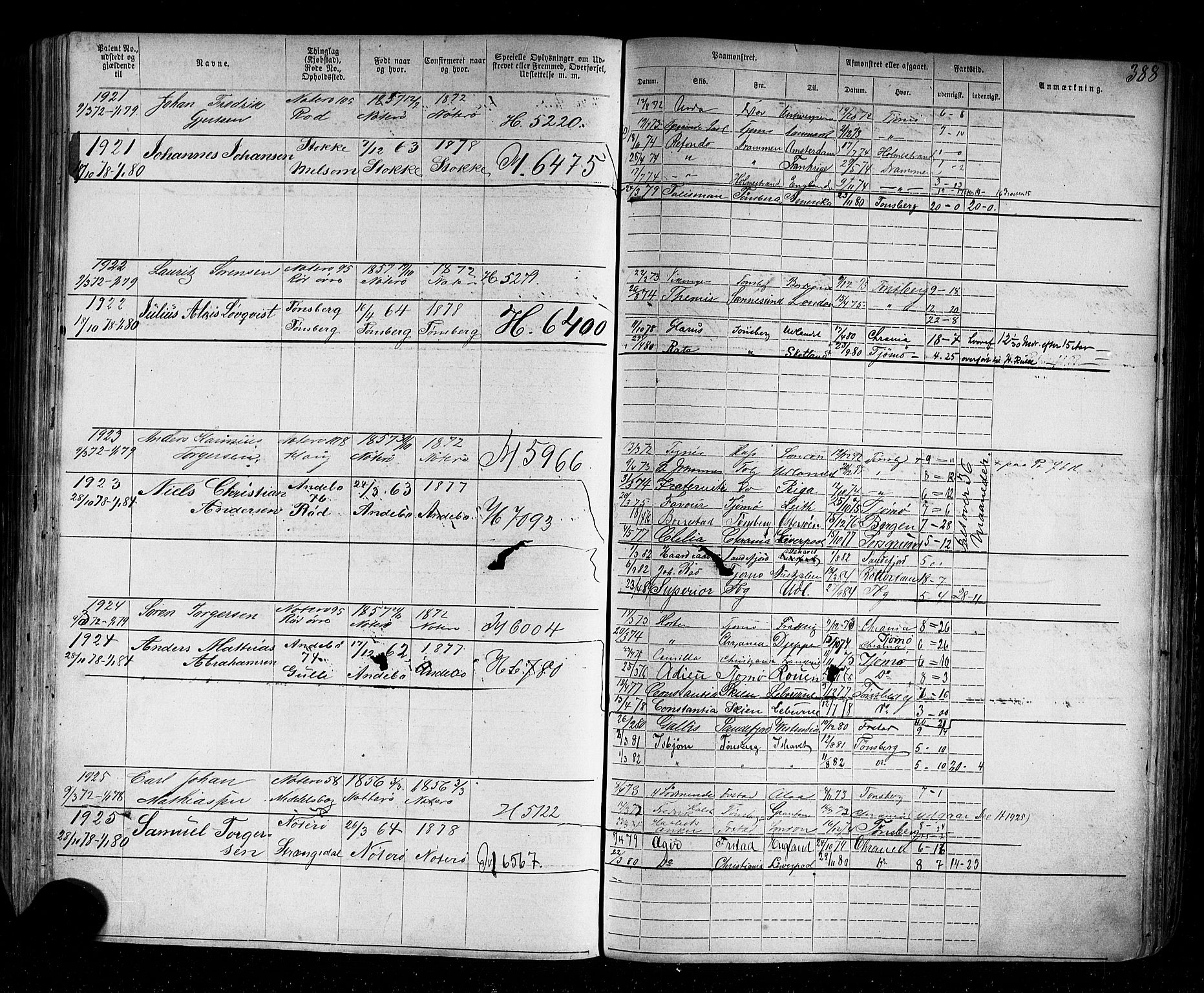Tønsberg innrulleringskontor, AV/SAKO-A-786/F/Fb/L0002: Annotasjonsrulle Patent nr. 1-2635, 1869-1877, s. 428