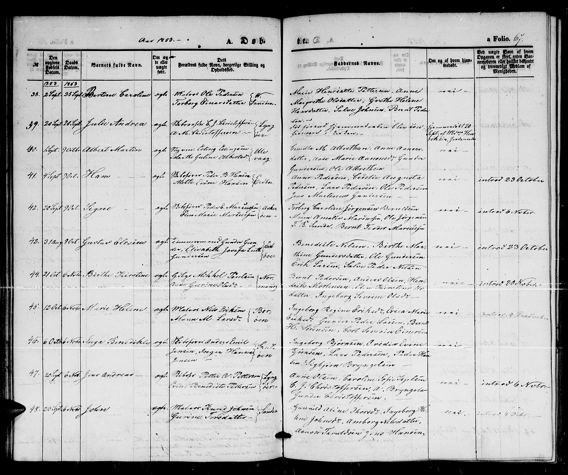 Dypvåg sokneprestkontor, AV/SAK-1111-0007/F/Fb/Fba/L0010: Klokkerbok nr. B 10, 1842-1857, s. 67