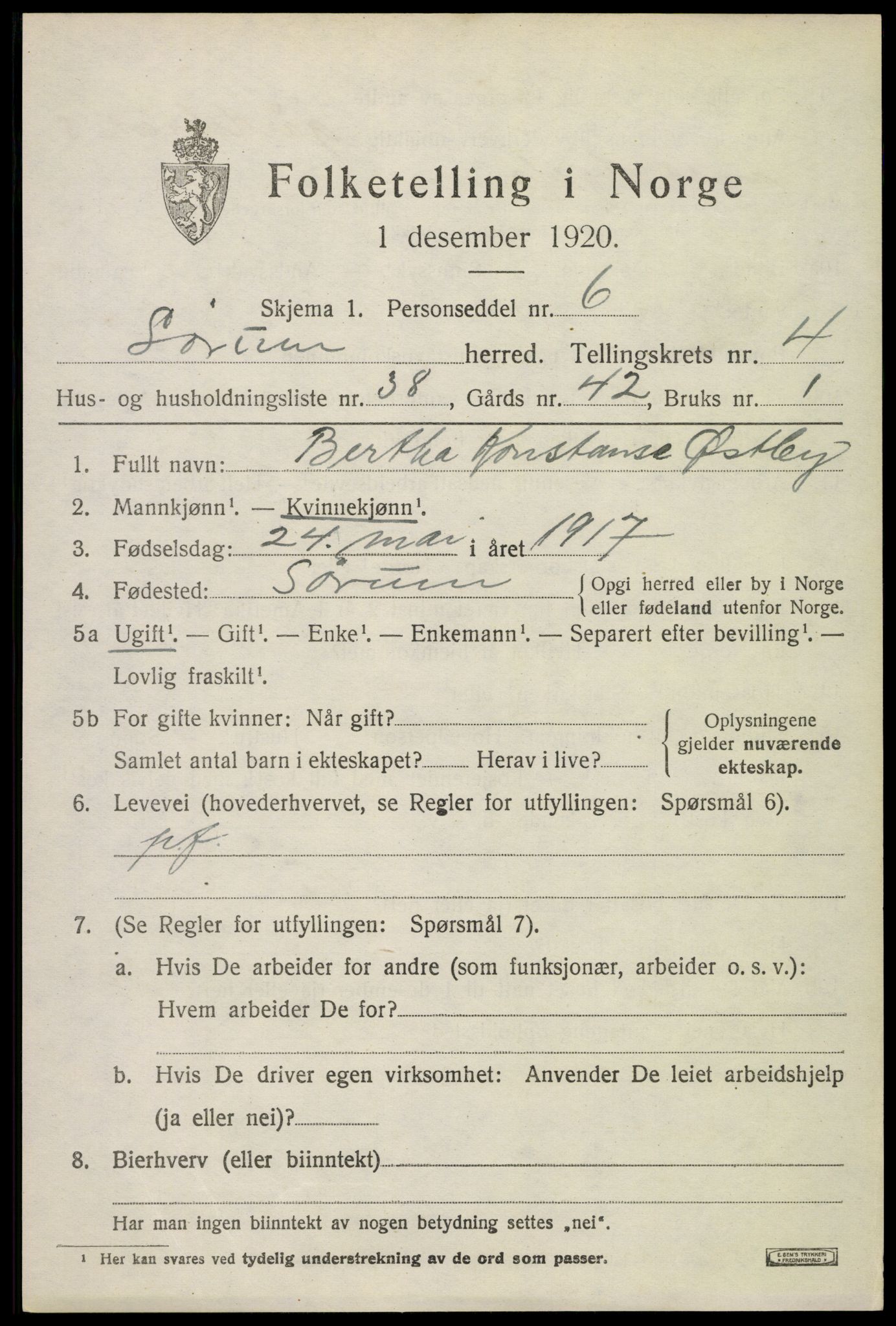 SAO, Folketelling 1920 for 0226 Sørum herred, 1920, s. 3857