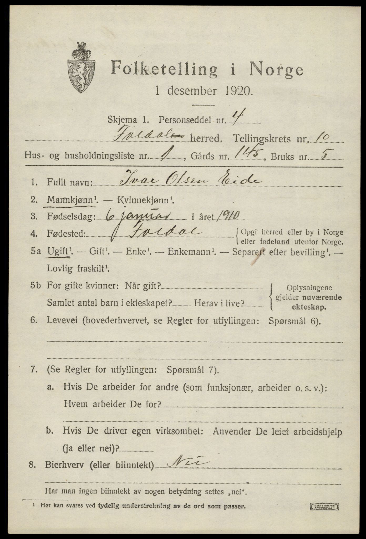 SAH, Folketelling 1920 for 0439 Folldal herred, 1920, s. 4959