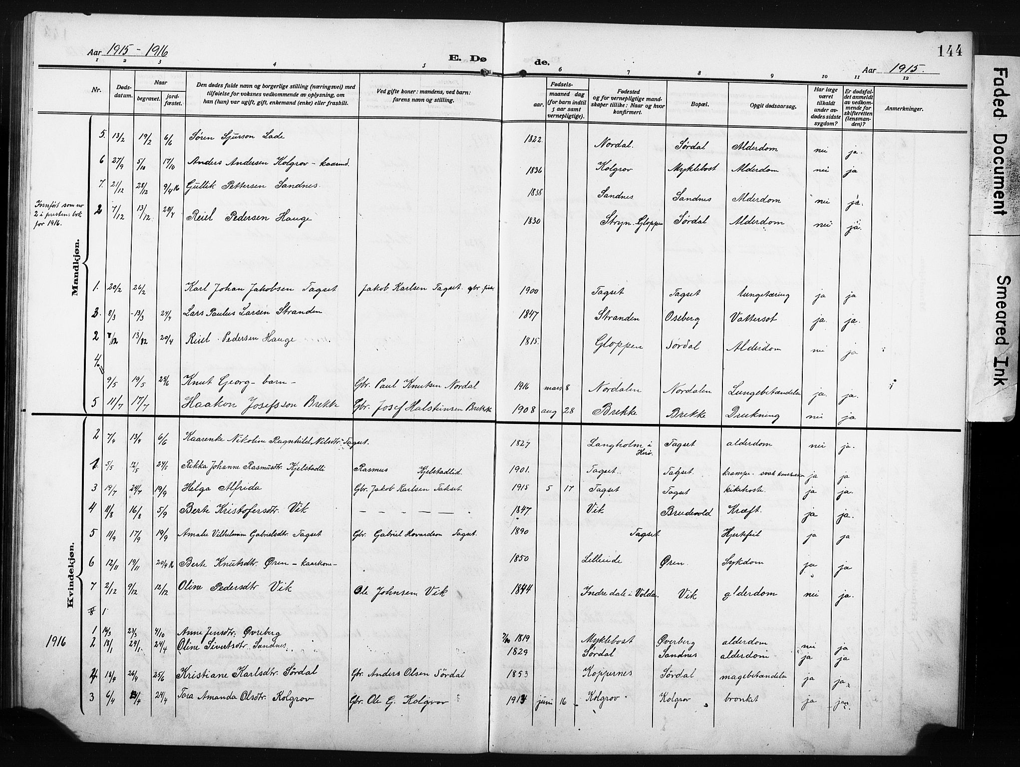 Ministerialprotokoller, klokkerbøker og fødselsregistre - Møre og Romsdal, AV/SAT-A-1454/502/L0028: Klokkerbok nr. 502C02, 1909-1932, s. 144