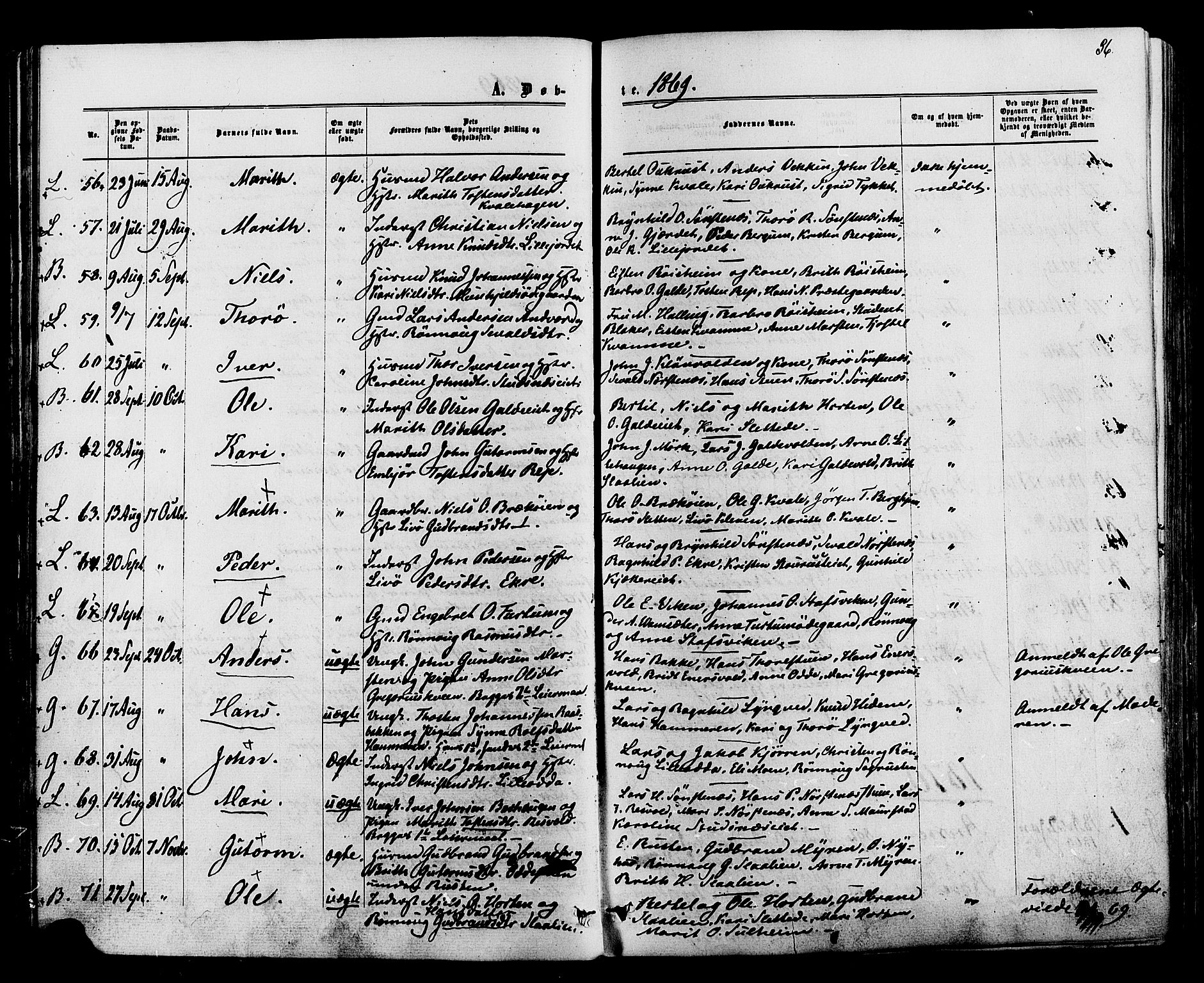 Lom prestekontor, AV/SAH-PREST-070/K/L0007: Ministerialbok nr. 7, 1863-1884, s. 36