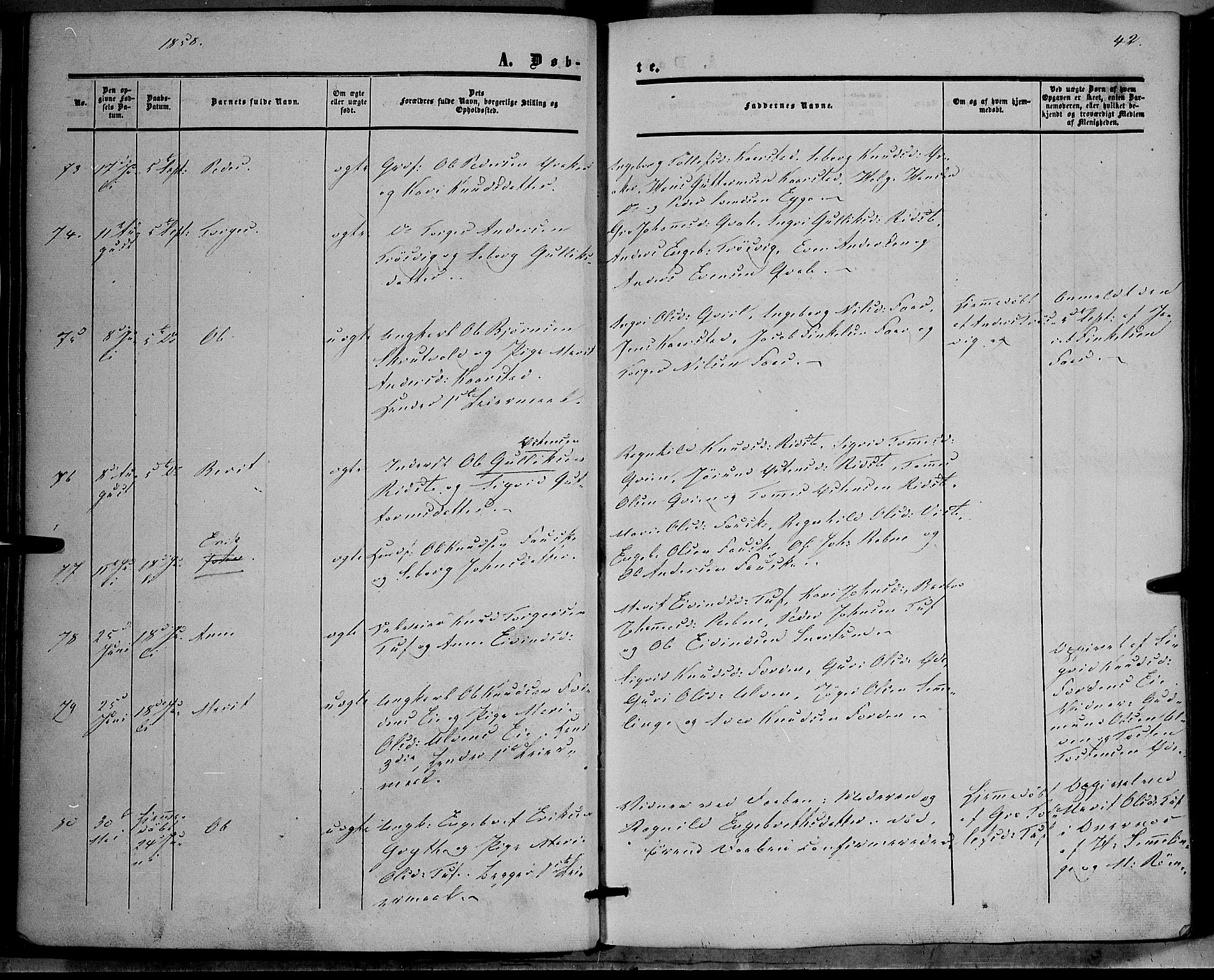 Vestre Slidre prestekontor, SAH/PREST-136/H/Ha/Haa/L0002: Ministerialbok nr. 2, 1856-1864, s. 42