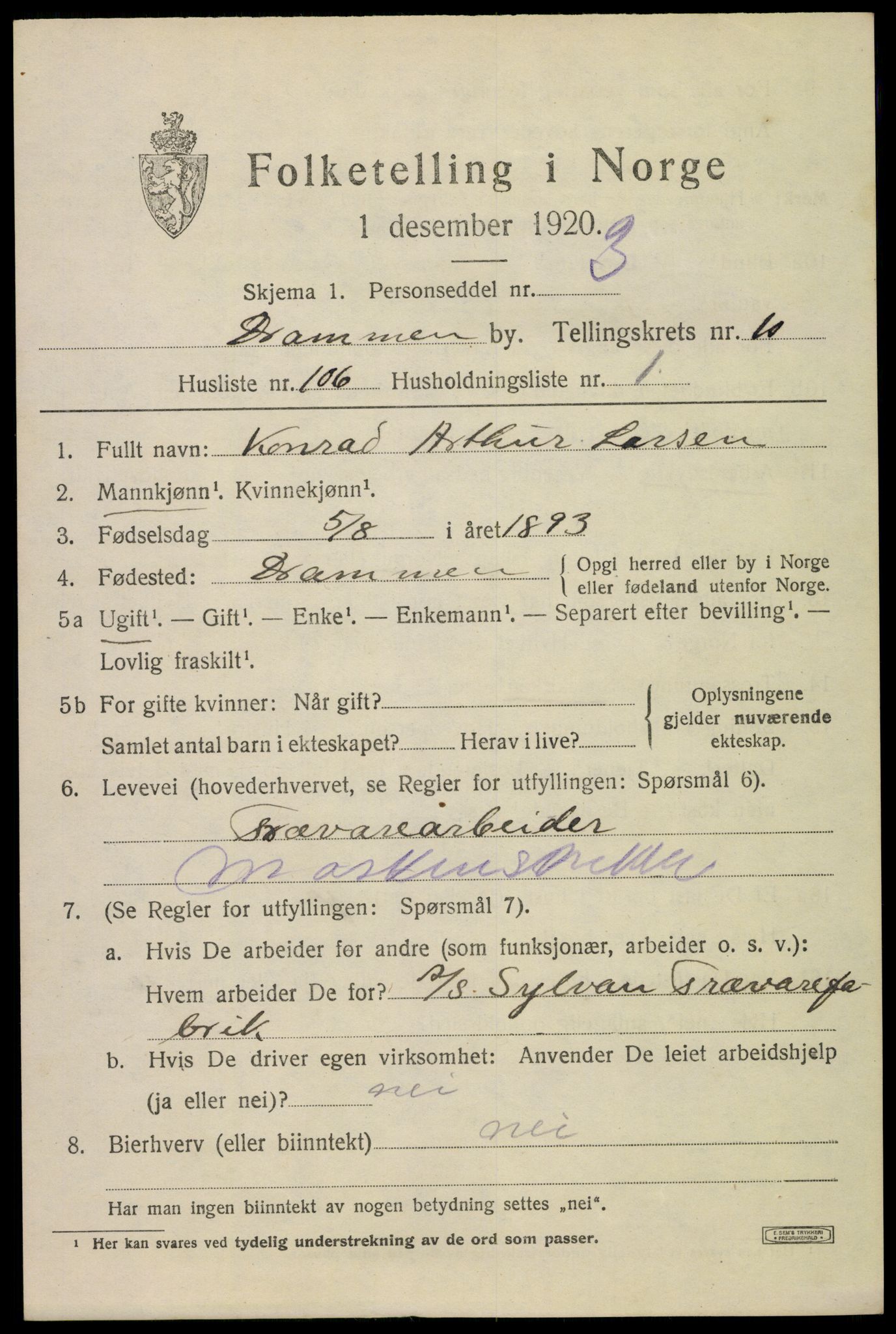 SAKO, Folketelling 1920 for 0602 Drammen kjøpstad, 1920, s. 64377