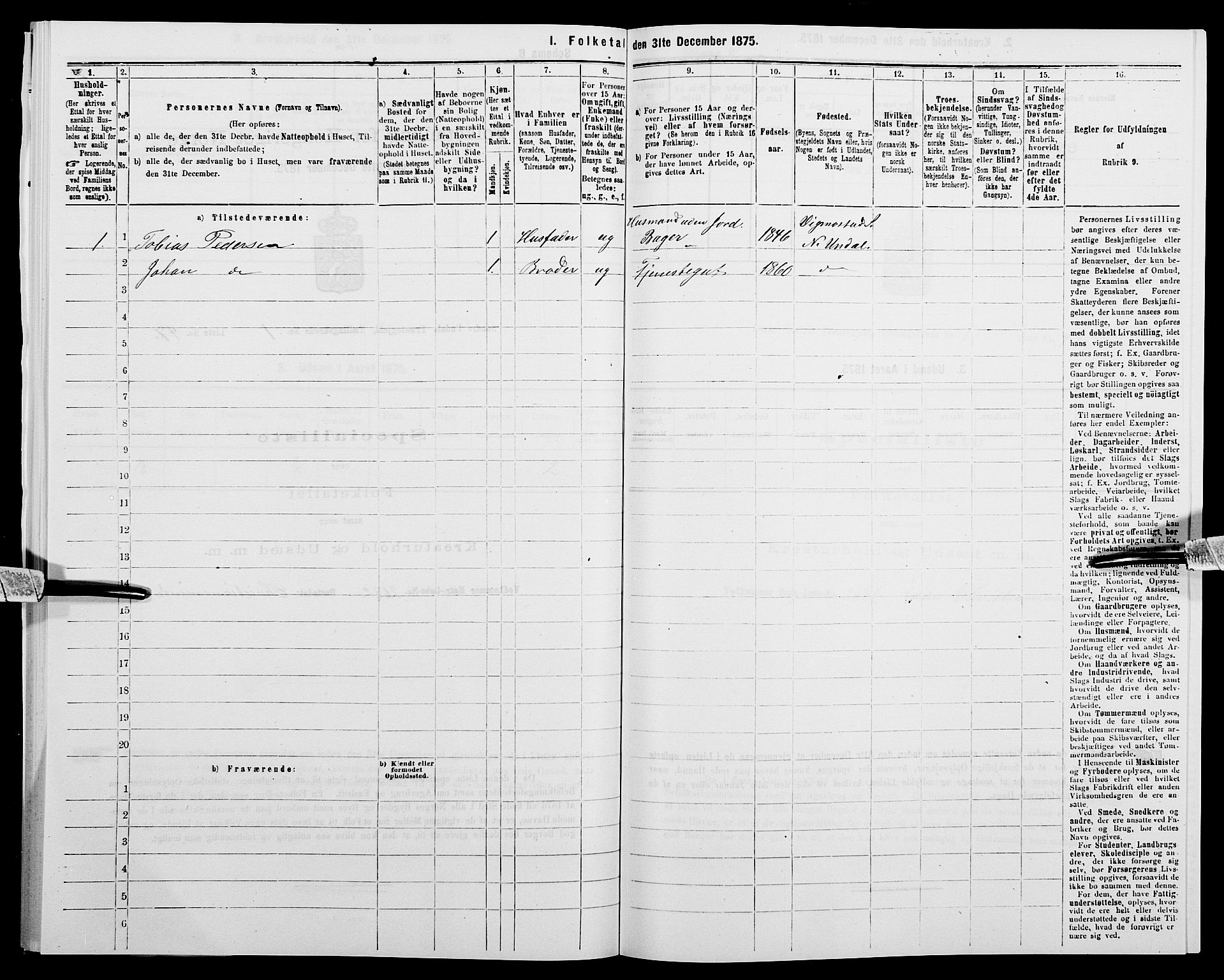 SAK, Folketelling 1875 for 1029P Sør-Audnedal prestegjeld, 1875, s. 188