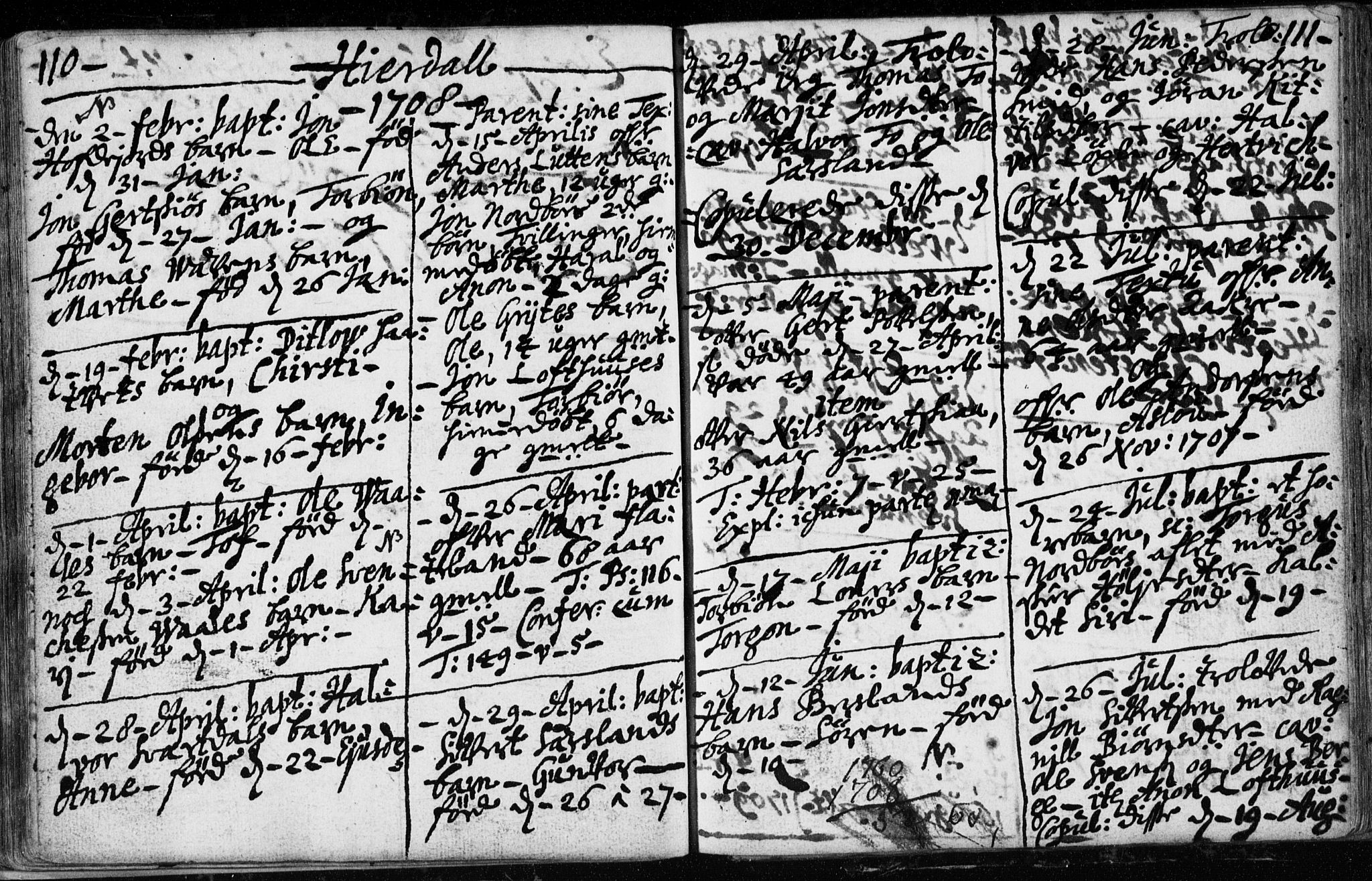 Hjartdal kirkebøker, AV/SAKO-A-270/F/Fa/L0001: Ministerialbok nr. I 1, 1685-1714, s. 110-111