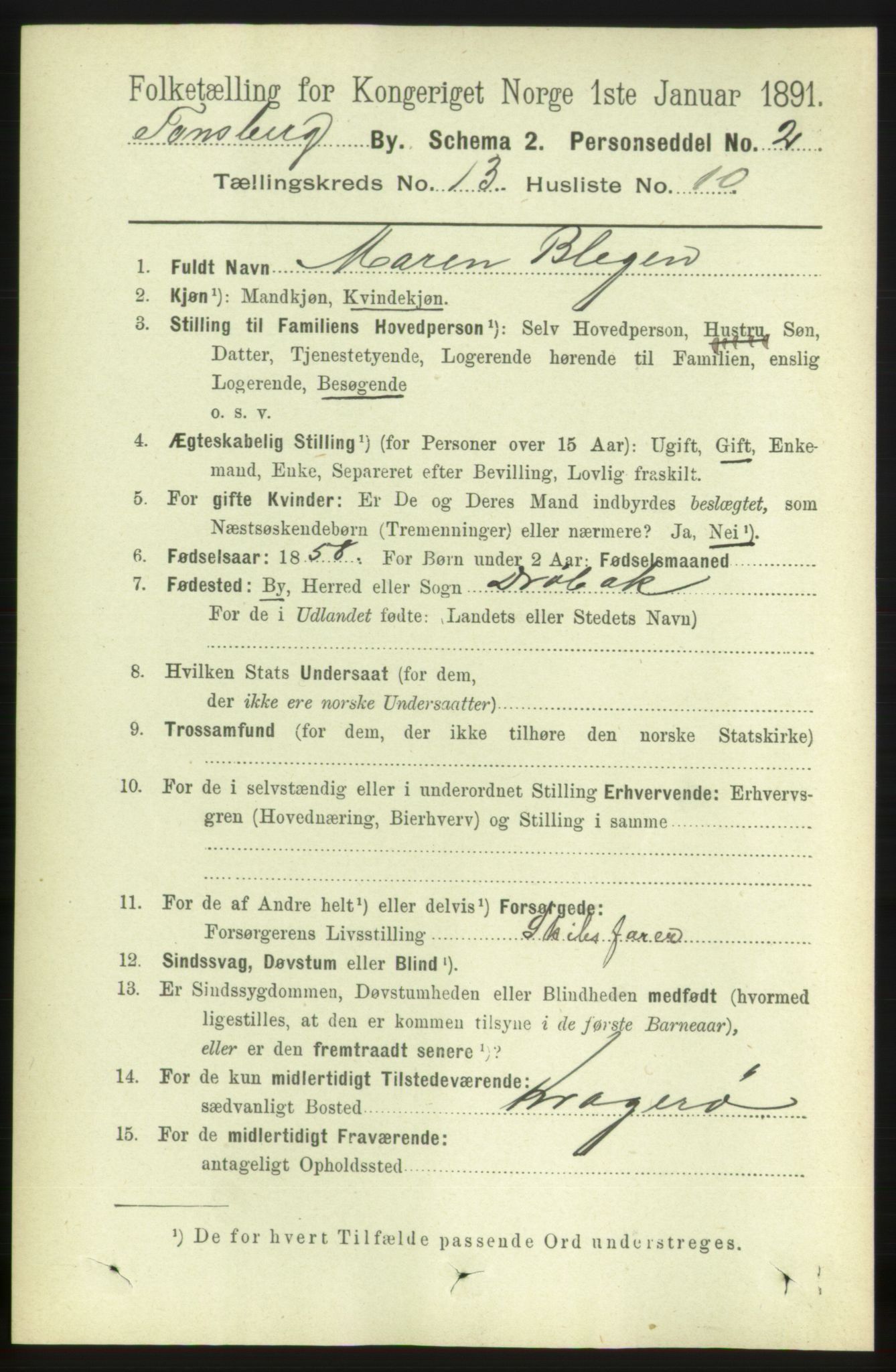 RA, Folketelling 1891 for 0705 Tønsberg kjøpstad, 1891, s. 4422