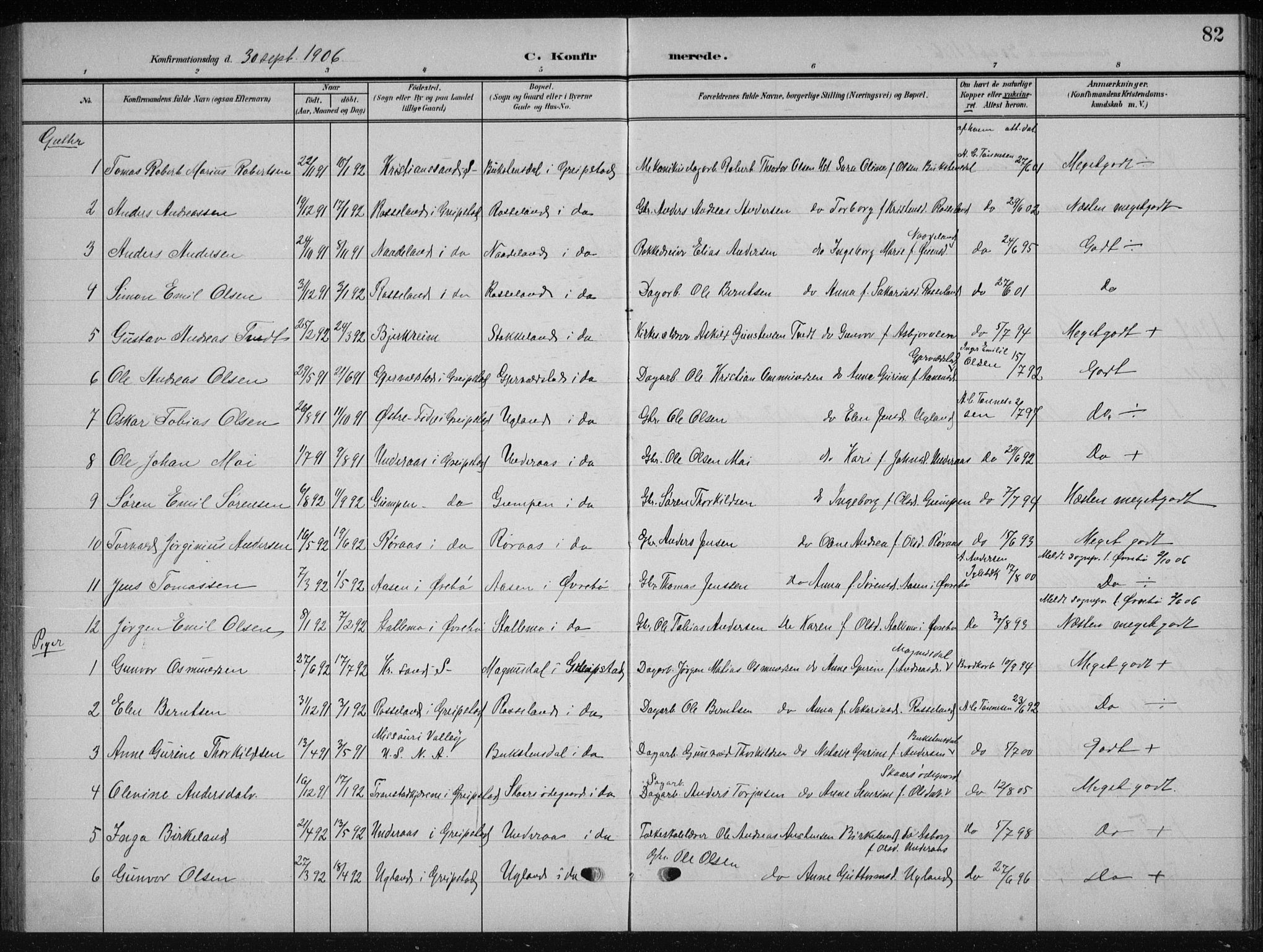 Søgne sokneprestkontor, AV/SAK-1111-0037/F/Fb/Fba/L0005: Klokkerbok nr. B 5, 1904-1936, s. 82