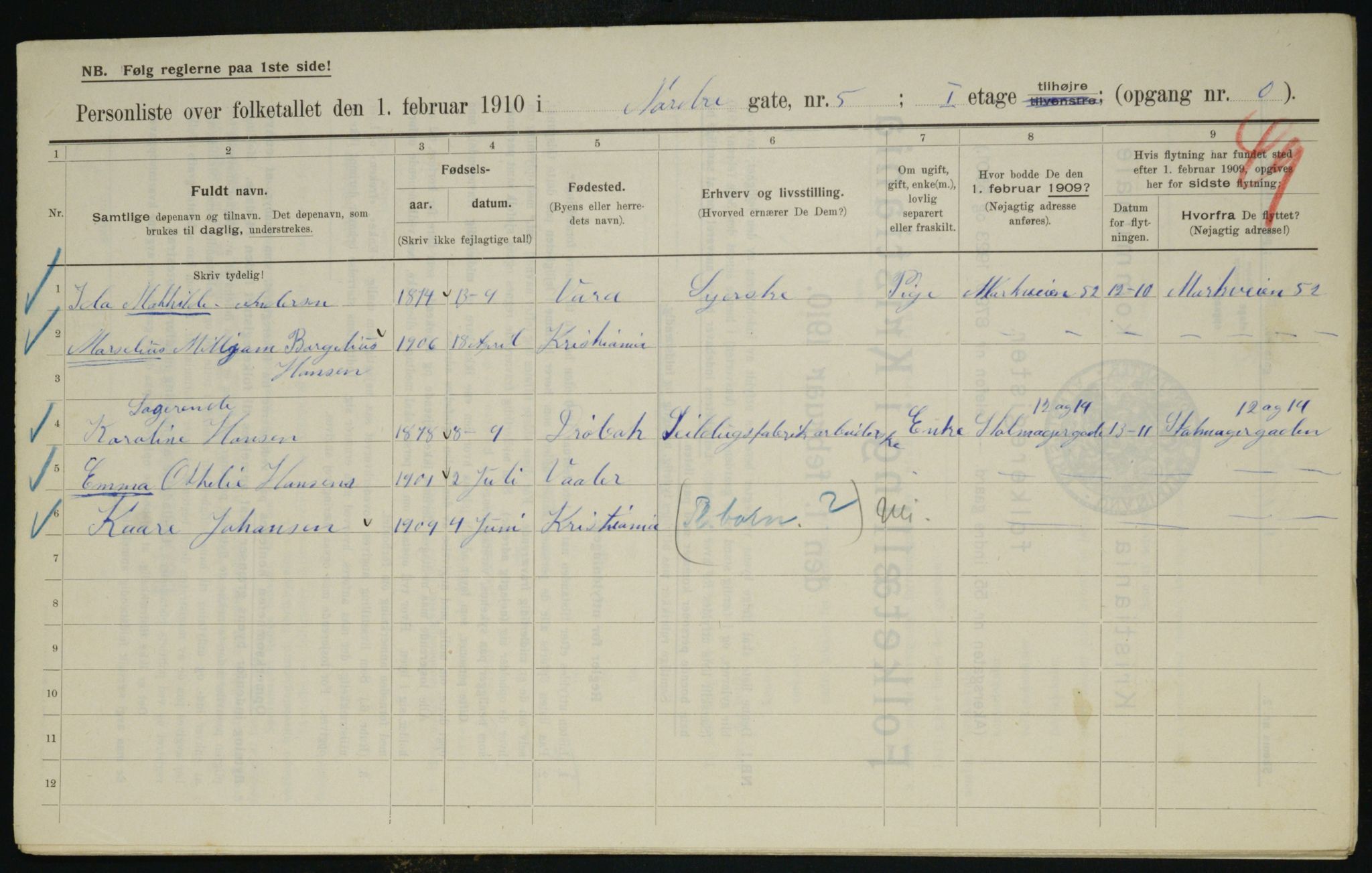 OBA, Kommunal folketelling 1.2.1910 for Kristiania, 1910, s. 70992