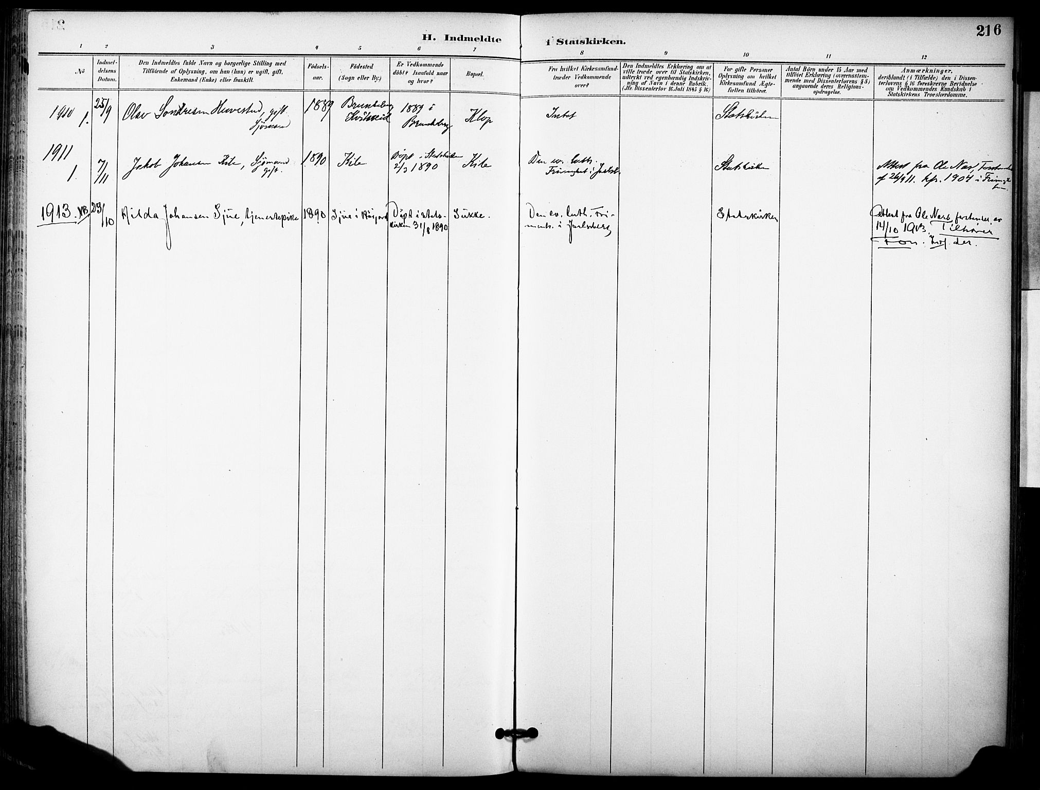 Ramnes kirkebøker, AV/SAKO-A-314/F/Fa/L0008: Ministerialbok nr. I 8, 1896-1913, s. 216
