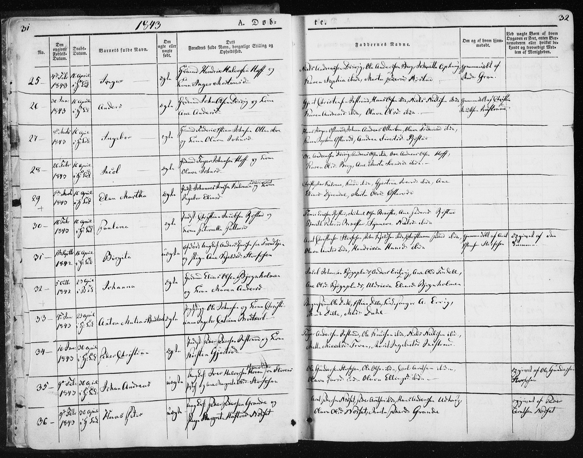 Ministerialprotokoller, klokkerbøker og fødselsregistre - Sør-Trøndelag, SAT/A-1456/659/L0736: Ministerialbok nr. 659A06, 1842-1856, s. 31-32