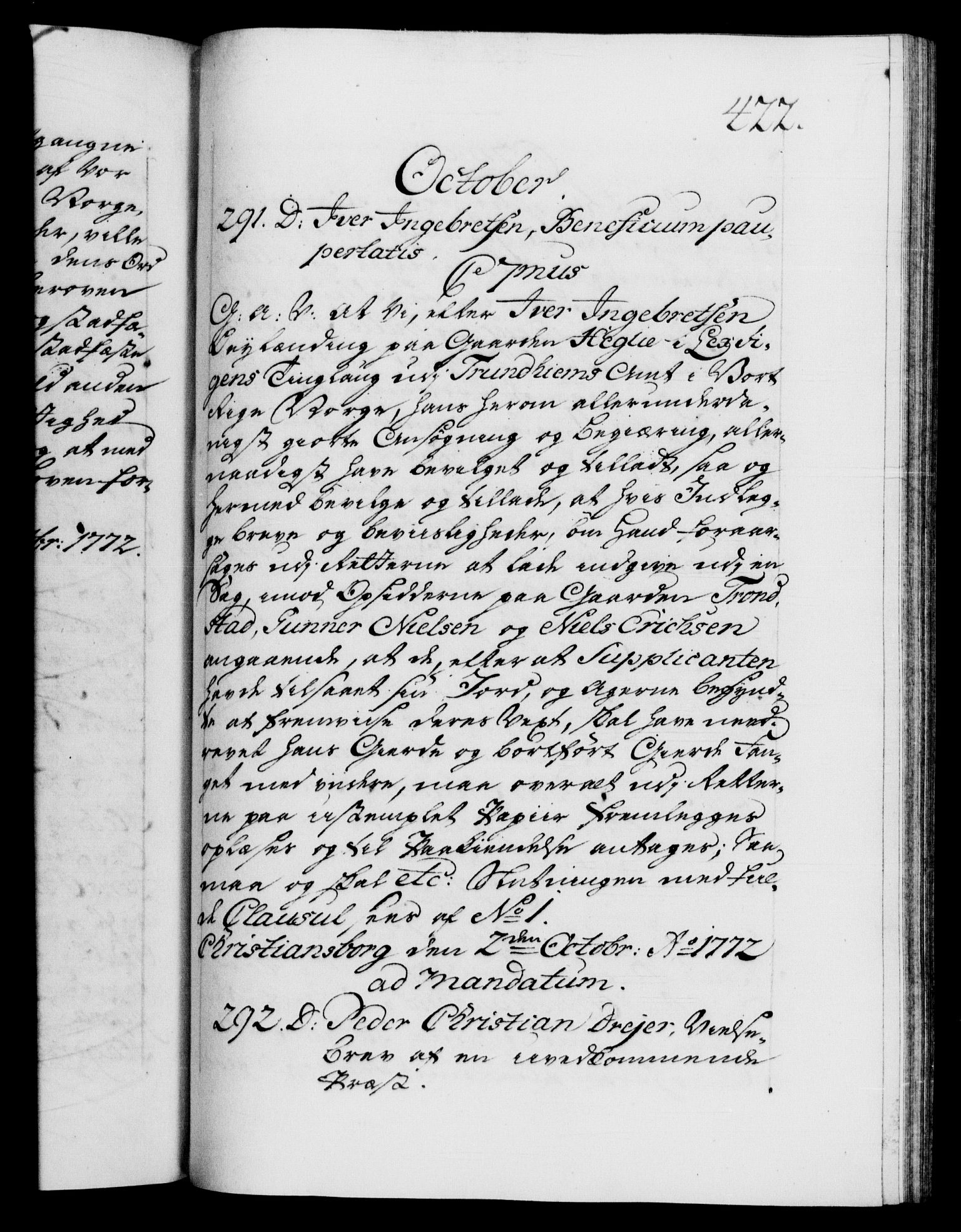 Danske Kanselli 1572-1799, RA/EA-3023/F/Fc/Fca/Fcaa/L0045: Norske registre "Norske eller 3. dept.s åpne brev, 1771-1773, s. 422a