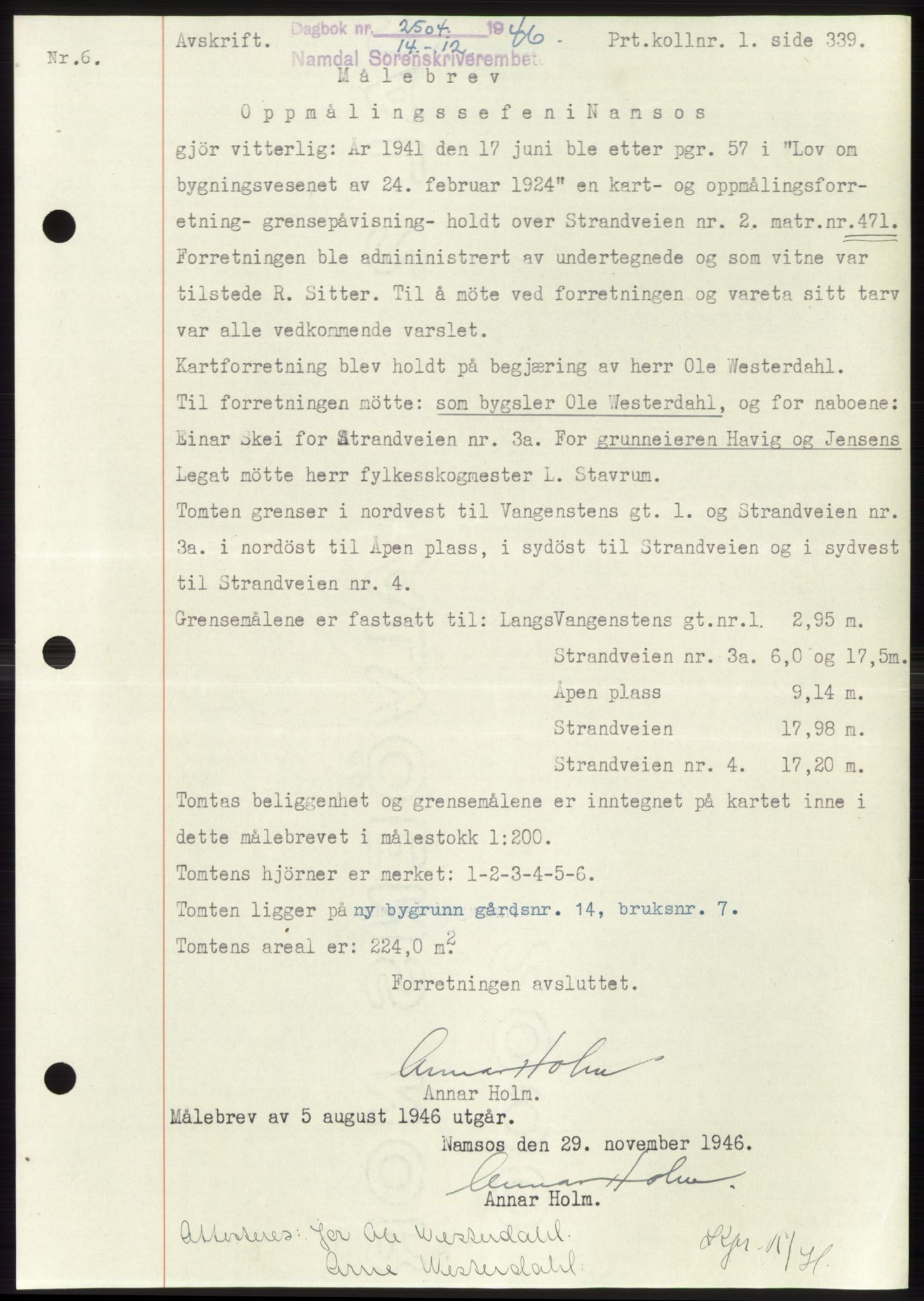 Namdal sorenskriveri, SAT/A-4133/1/2/2C: Pantebok nr. -, 1946-1947, Dagboknr: 2504/1946
