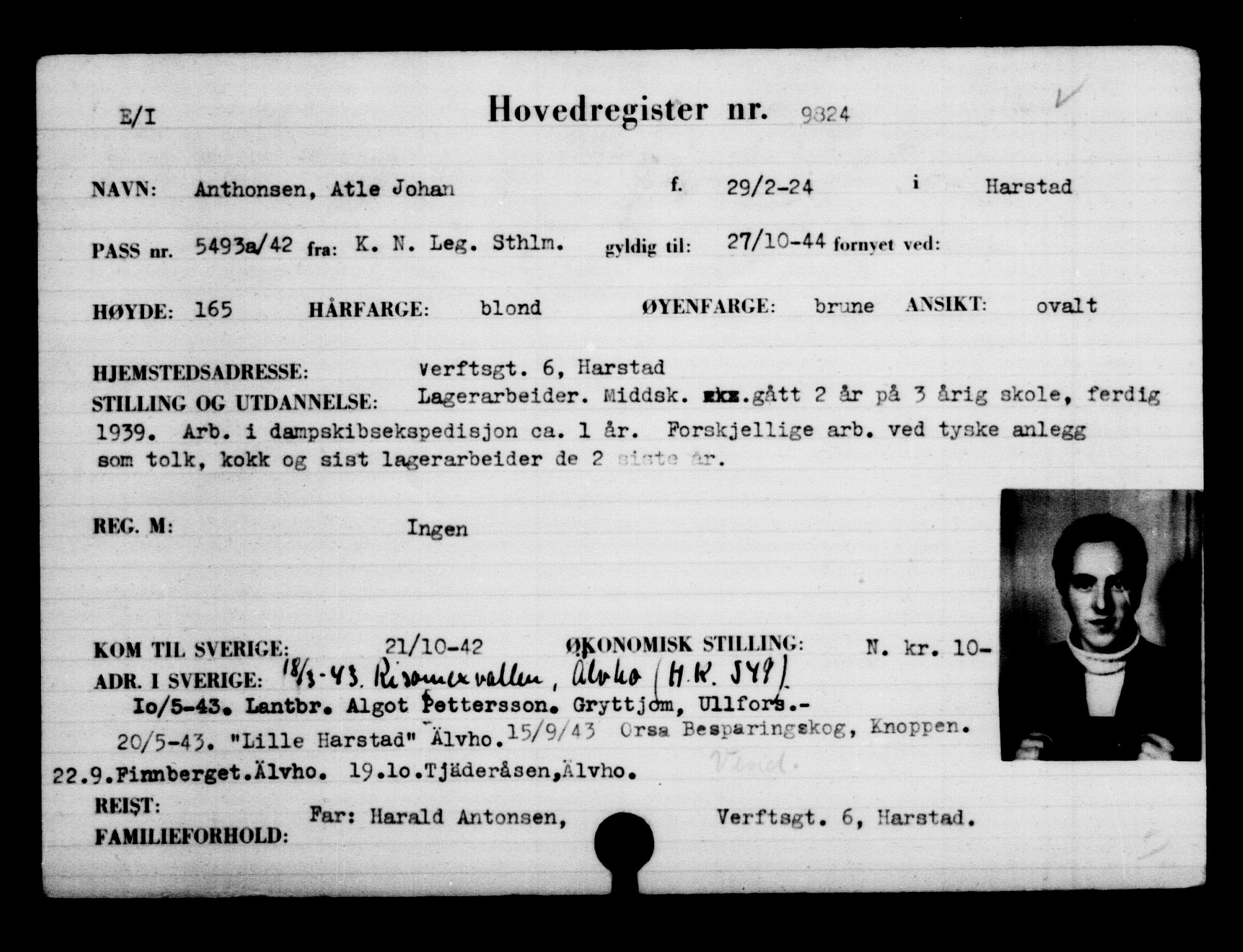 Utenriksstasjonene, Legasjonen i Stockholm, Flyktningkontoret, AV/RA-S-6753/V/Va/L0006: Kjesäterkartoteket, flyktninger med registreringsnr. 9400-12711, 1940-1945, s. 479