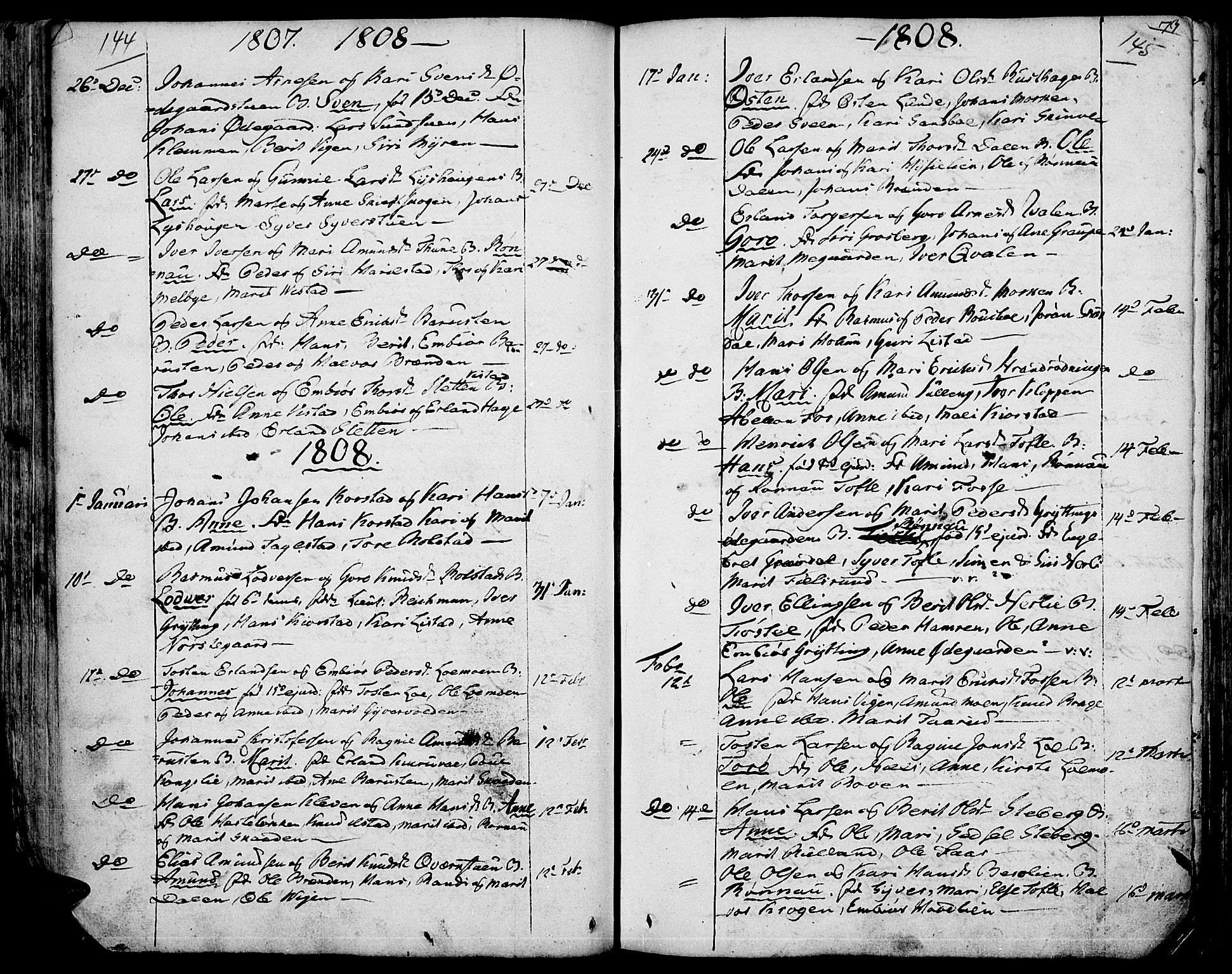 Fron prestekontor, AV/SAH-PREST-078/H/Ha/Haa/L0001: Ministerialbok nr. 1, 1799-1816, s. 144-145