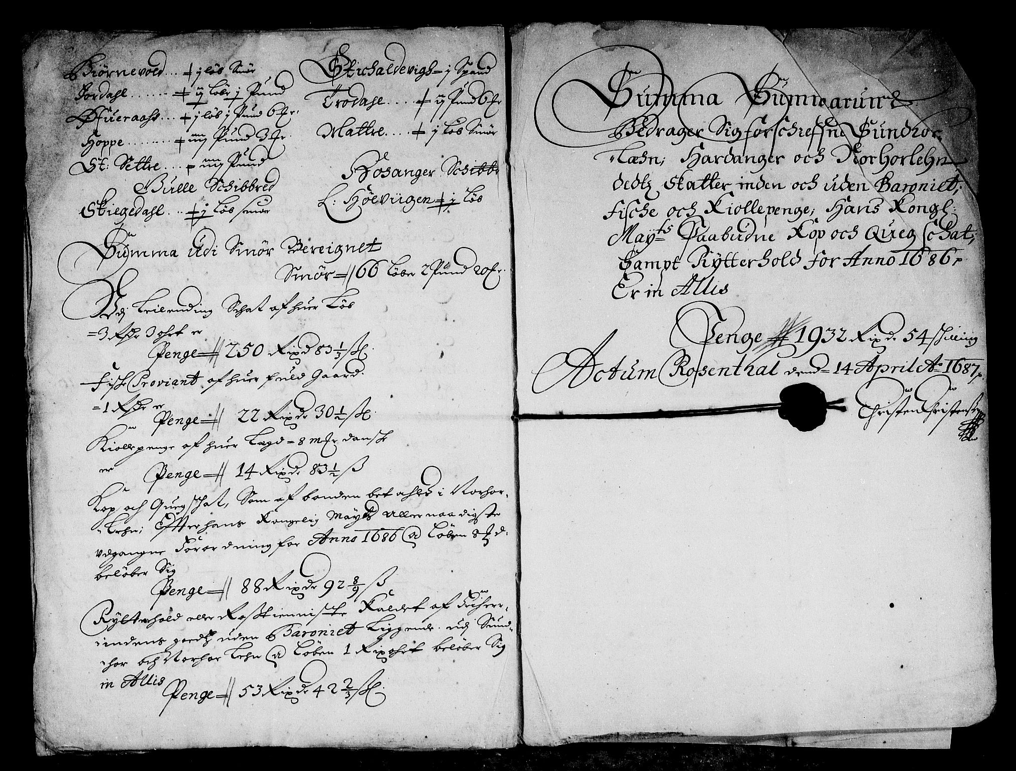 Rentekammeret inntil 1814, Reviderte regnskaper, Stiftamtstueregnskaper, Bergen stiftamt, RA/EA-6043/R/Rc/L0082: Bergen stiftamt, 1686