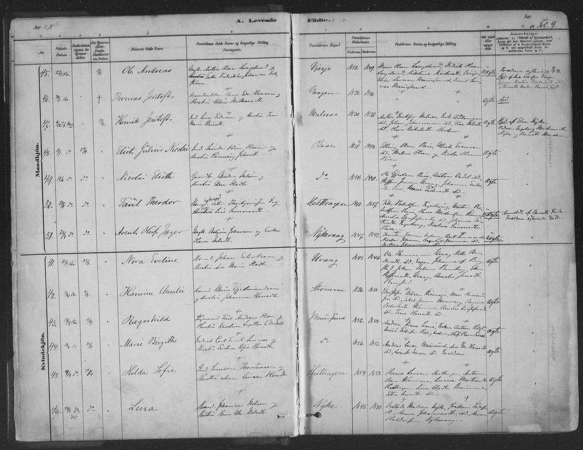Ministerialprotokoller, klokkerbøker og fødselsregistre - Nordland, AV/SAT-A-1459/891/L1302: Ministerialbok nr. 891A07, 1878-1895, s. 9