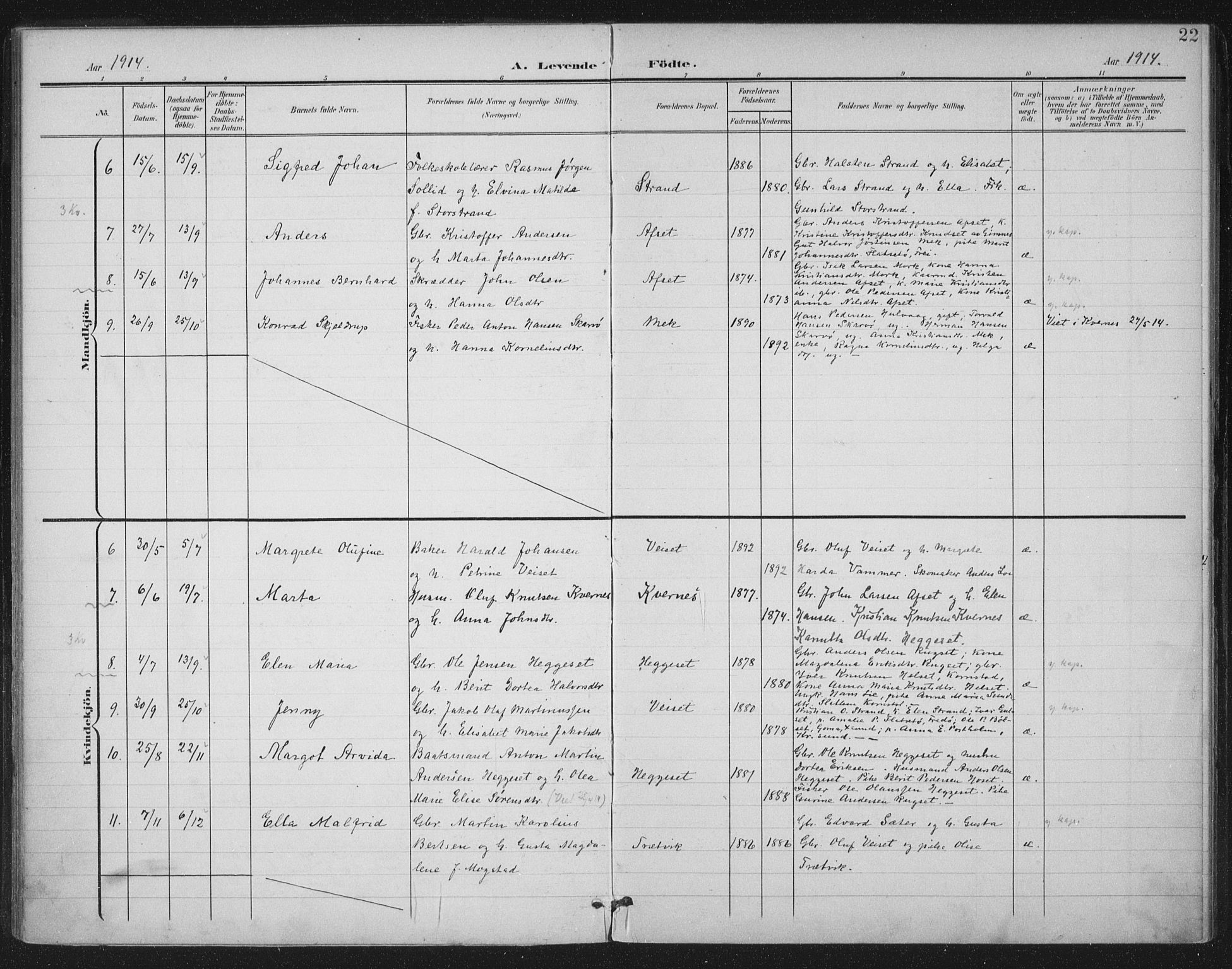 Ministerialprotokoller, klokkerbøker og fødselsregistre - Møre og Romsdal, AV/SAT-A-1454/568/L0810: Ministerialbok nr. 568A14, 1901-1915, s. 22