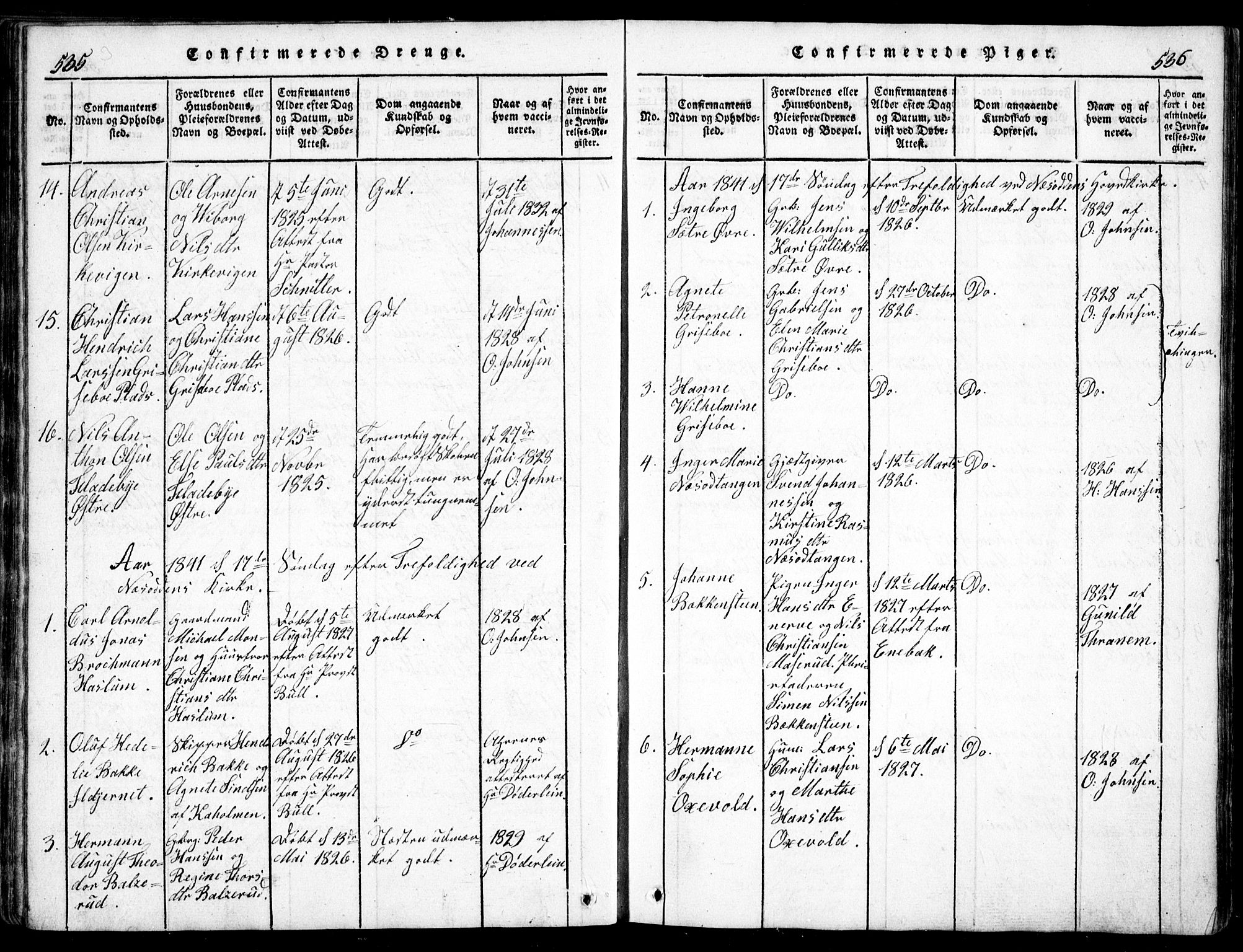 Nesodden prestekontor Kirkebøker, SAO/A-10013/G/Ga/L0001: Klokkerbok nr. I 1, 1814-1847, s. 535-536