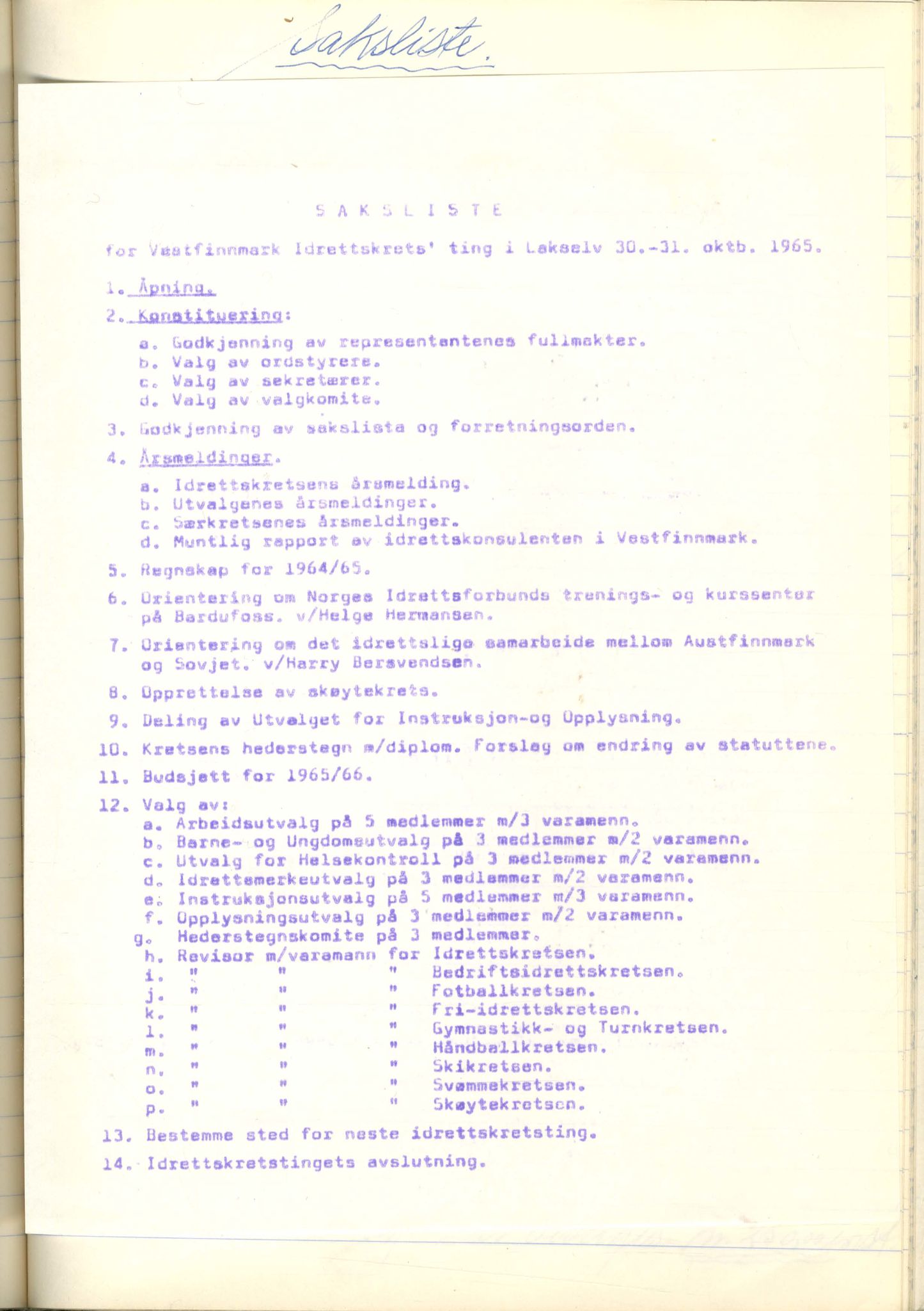 Vest-Finnmark Idrettskrets, FMFB/A-1042/A/Aa/L0003: Møteprotokoll for styre, kretsting og arbeidsutvalg, 1961-1971, s. 127