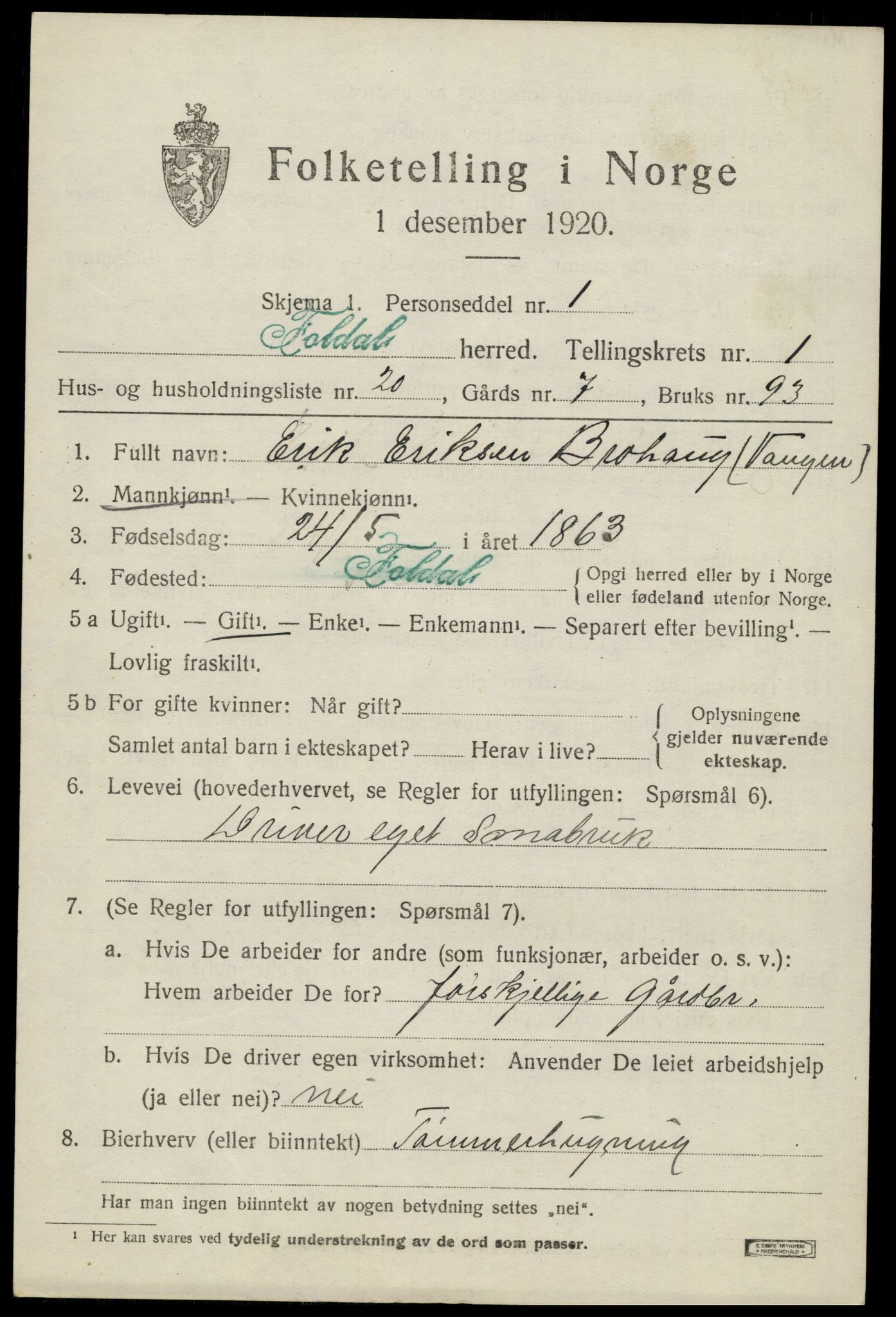 SAH, Folketelling 1920 for 0439 Folldal herred, 1920, s. 1025
