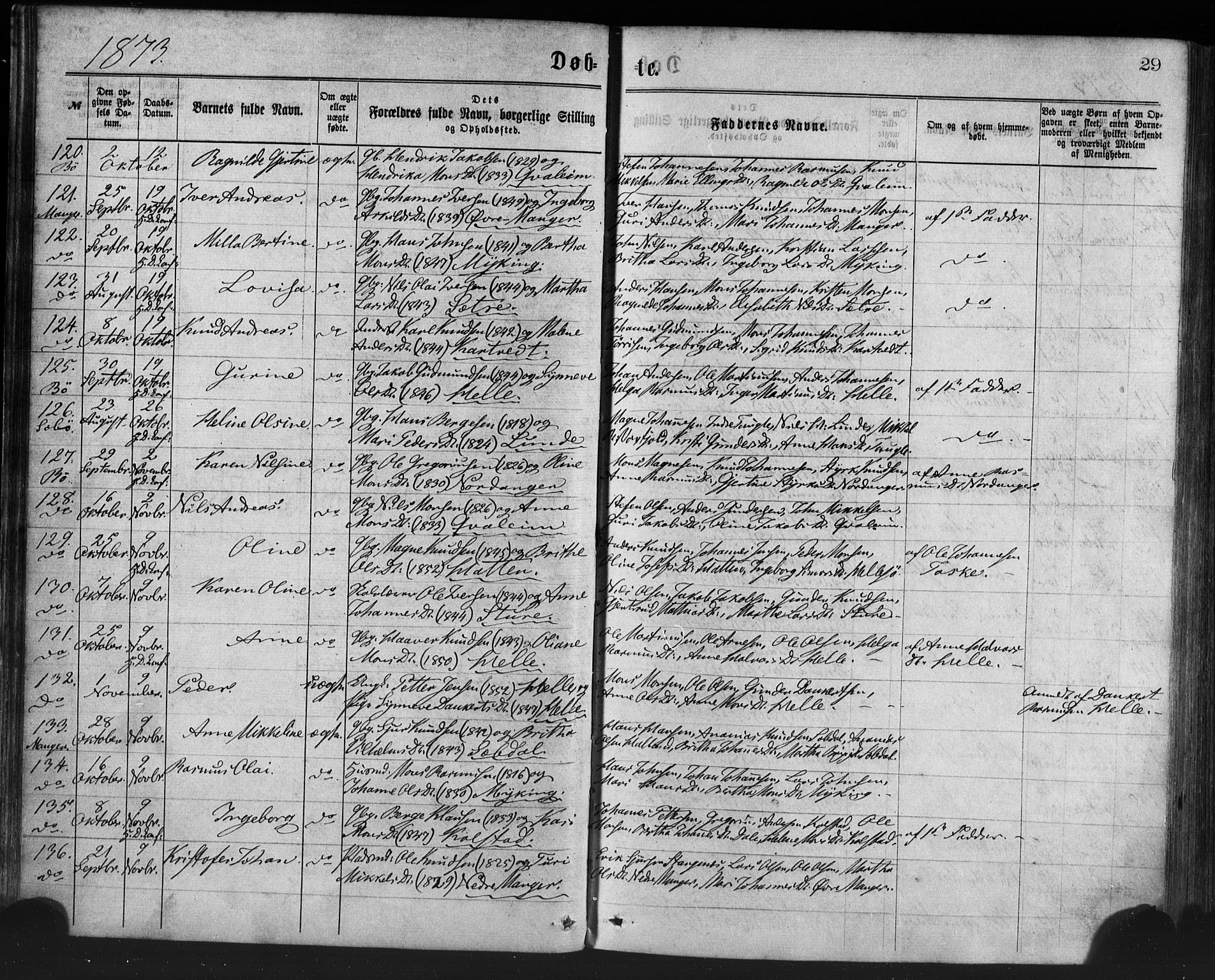 Manger sokneprestembete, AV/SAB-A-76801/H/Haa: Ministerialbok nr. A 8, 1871-1880, s. 29