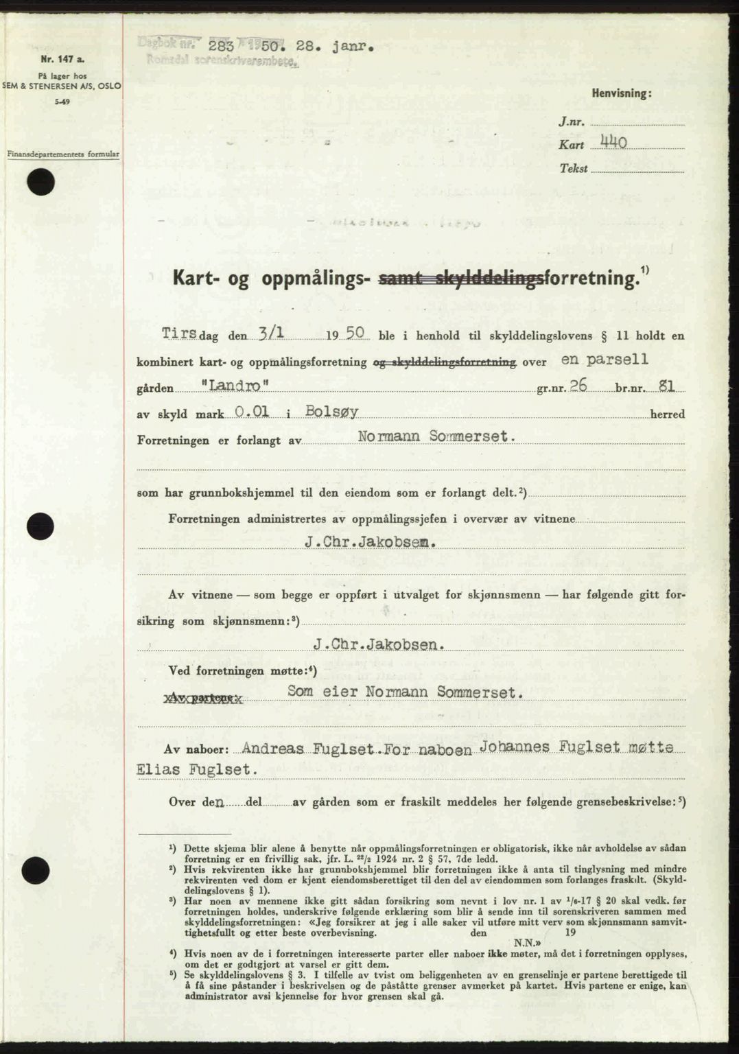 Romsdal sorenskriveri, AV/SAT-A-4149/1/2/2C: Pantebok nr. A32, 1950-1950, Dagboknr: 283/1950