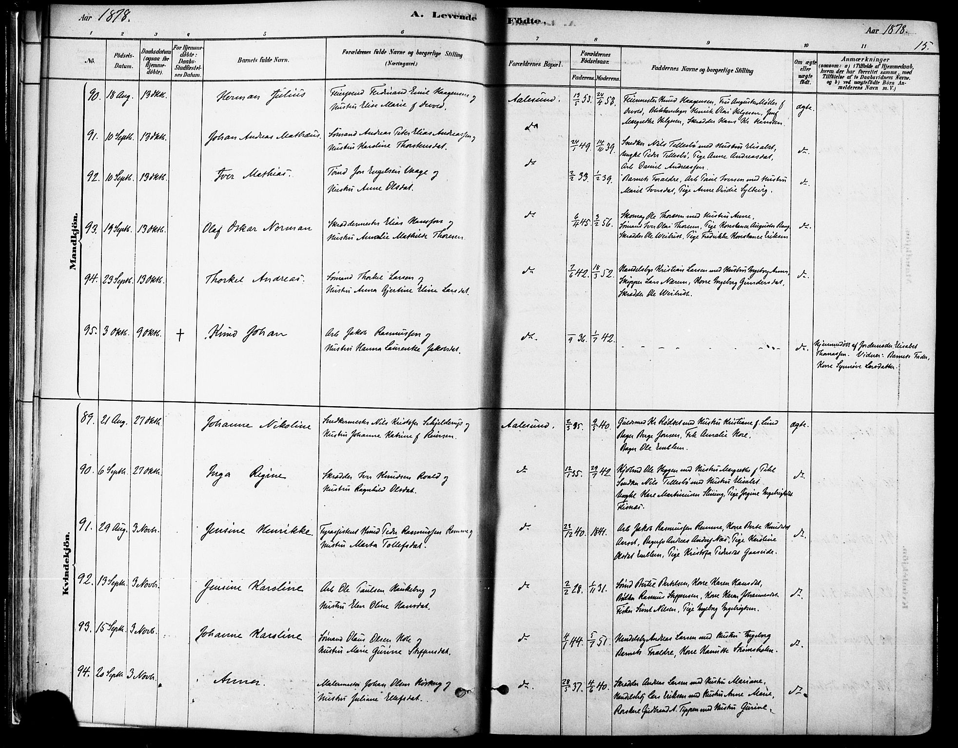 Ministerialprotokoller, klokkerbøker og fødselsregistre - Møre og Romsdal, SAT/A-1454/529/L0454: Ministerialbok nr. 529A04, 1878-1885, s. 15