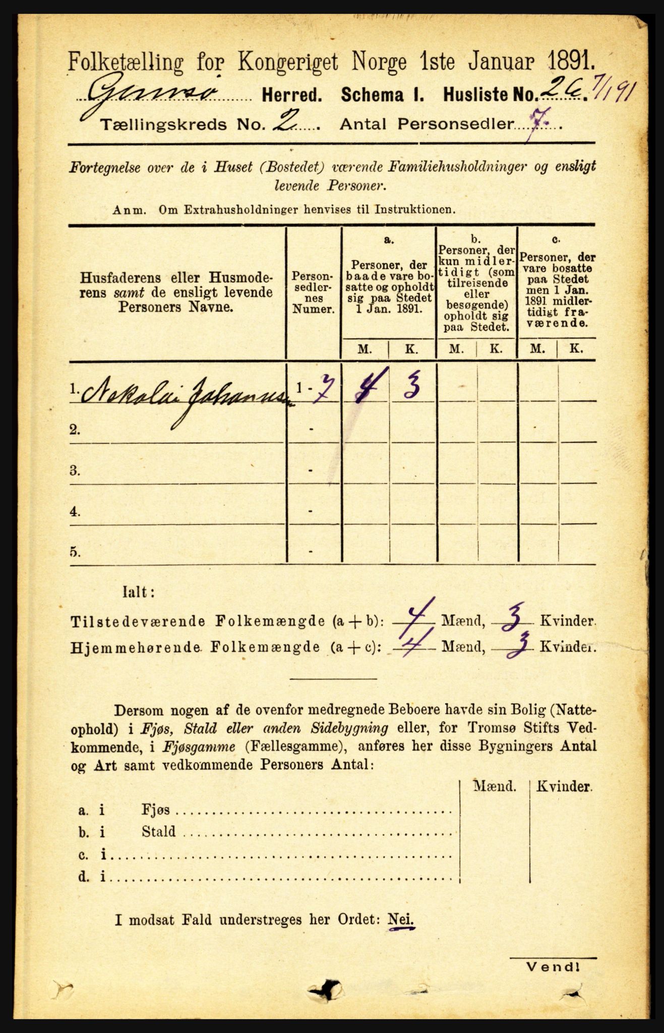 RA, Folketelling 1891 for 1864 Gimsøy herred, 1891, s. 315