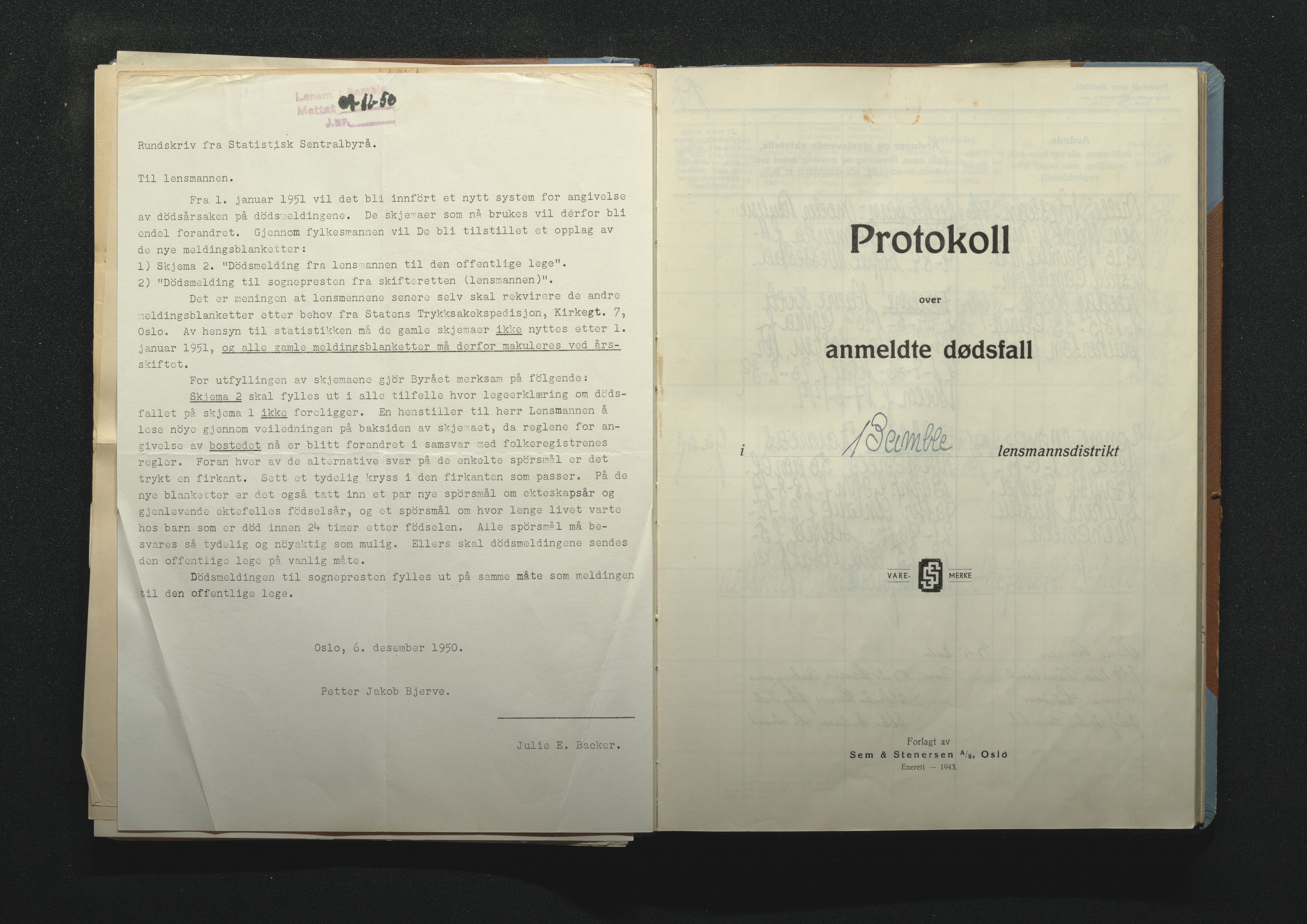 Bamble lensmannskontor, SAKO/A-552/H/Ha/Haa/L0008: Dødsfallsprotokoll, 1945-1952