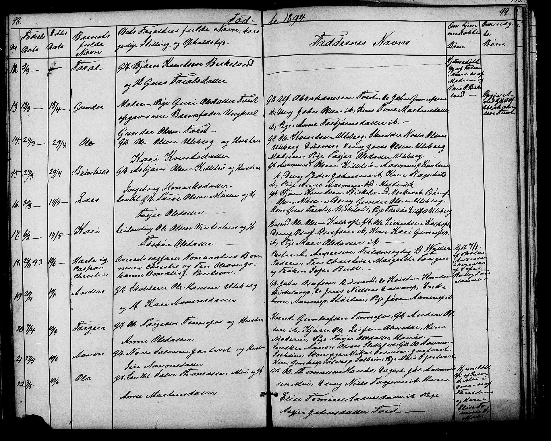Evje sokneprestkontor, AV/SAK-1111-0008/F/Fb/Fbb/L0002: Klokkerbok nr. B 2, 1879-1909, s. 98-99