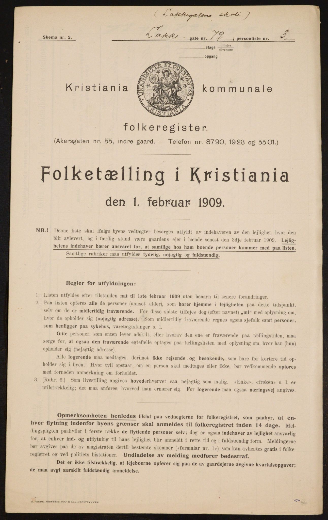 OBA, Kommunal folketelling 1.2.1909 for Kristiania kjøpstad, 1909, s. 51376