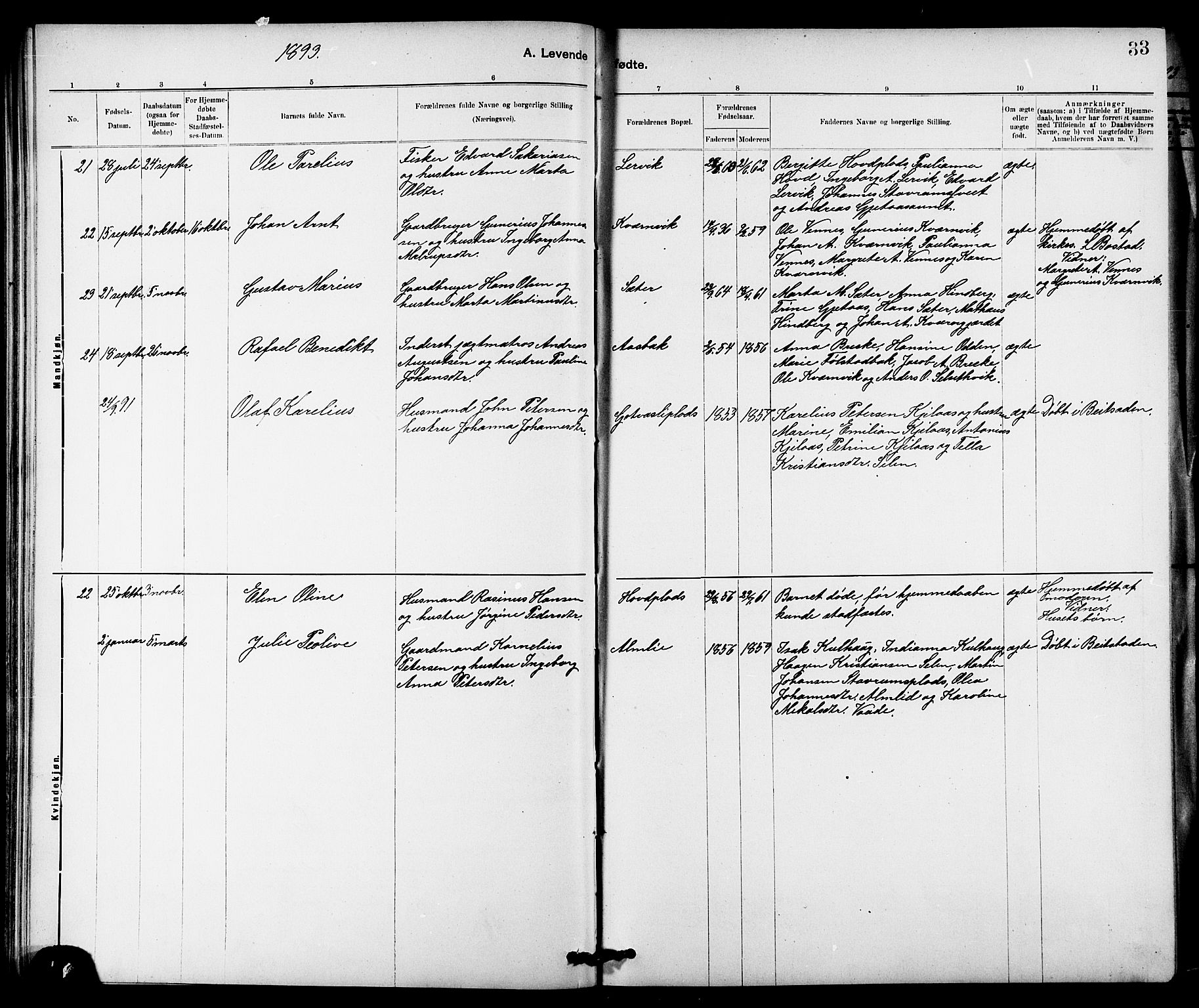 Ministerialprotokoller, klokkerbøker og fødselsregistre - Nord-Trøndelag, SAT/A-1458/744/L0423: Klokkerbok nr. 744C02, 1886-1905, s. 33