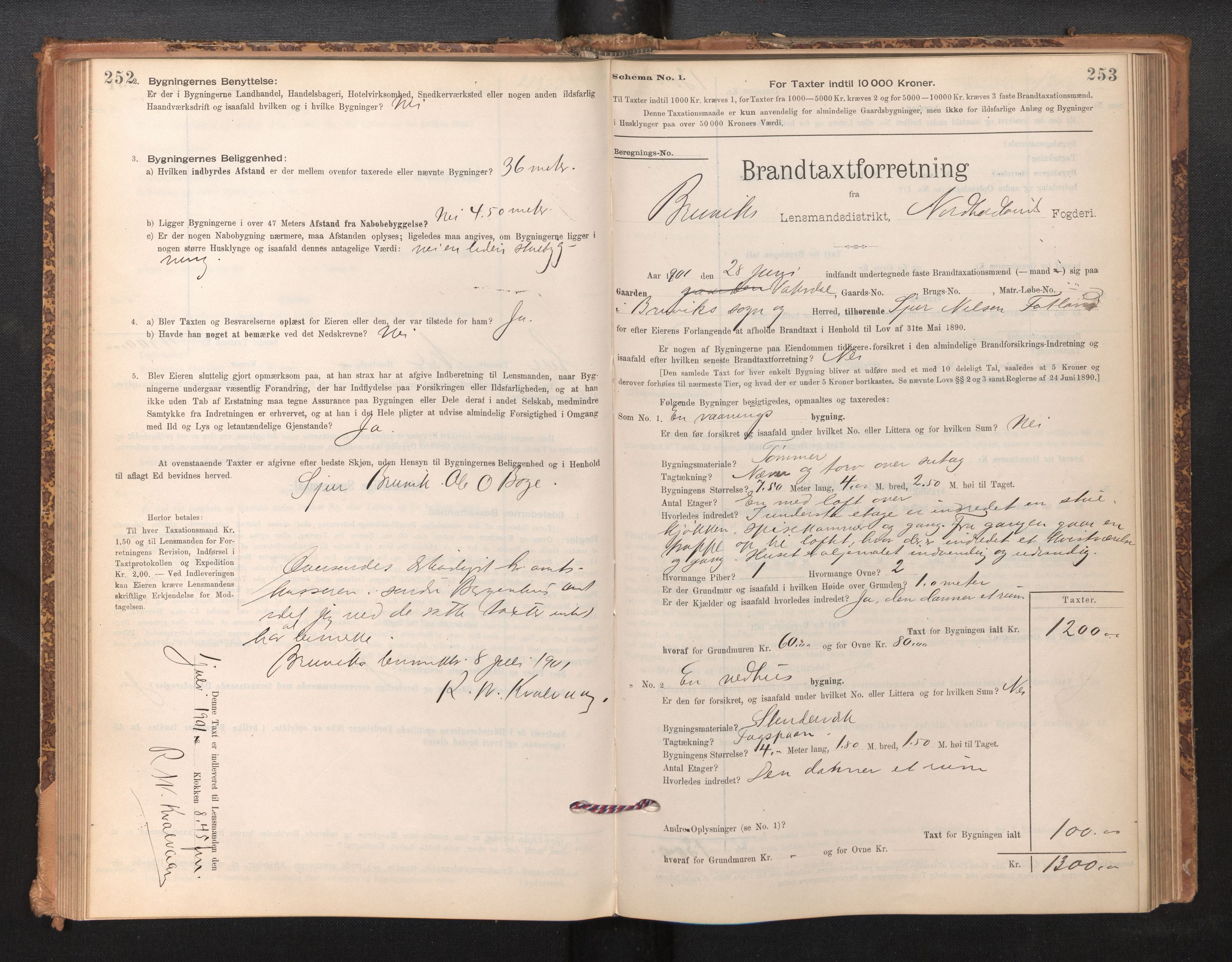 Lensmannen i Bruvik, SAB/A-31301/0012/L0006: Branntakstprotokoll, skjematakst, 1894-1906, s. 252-253