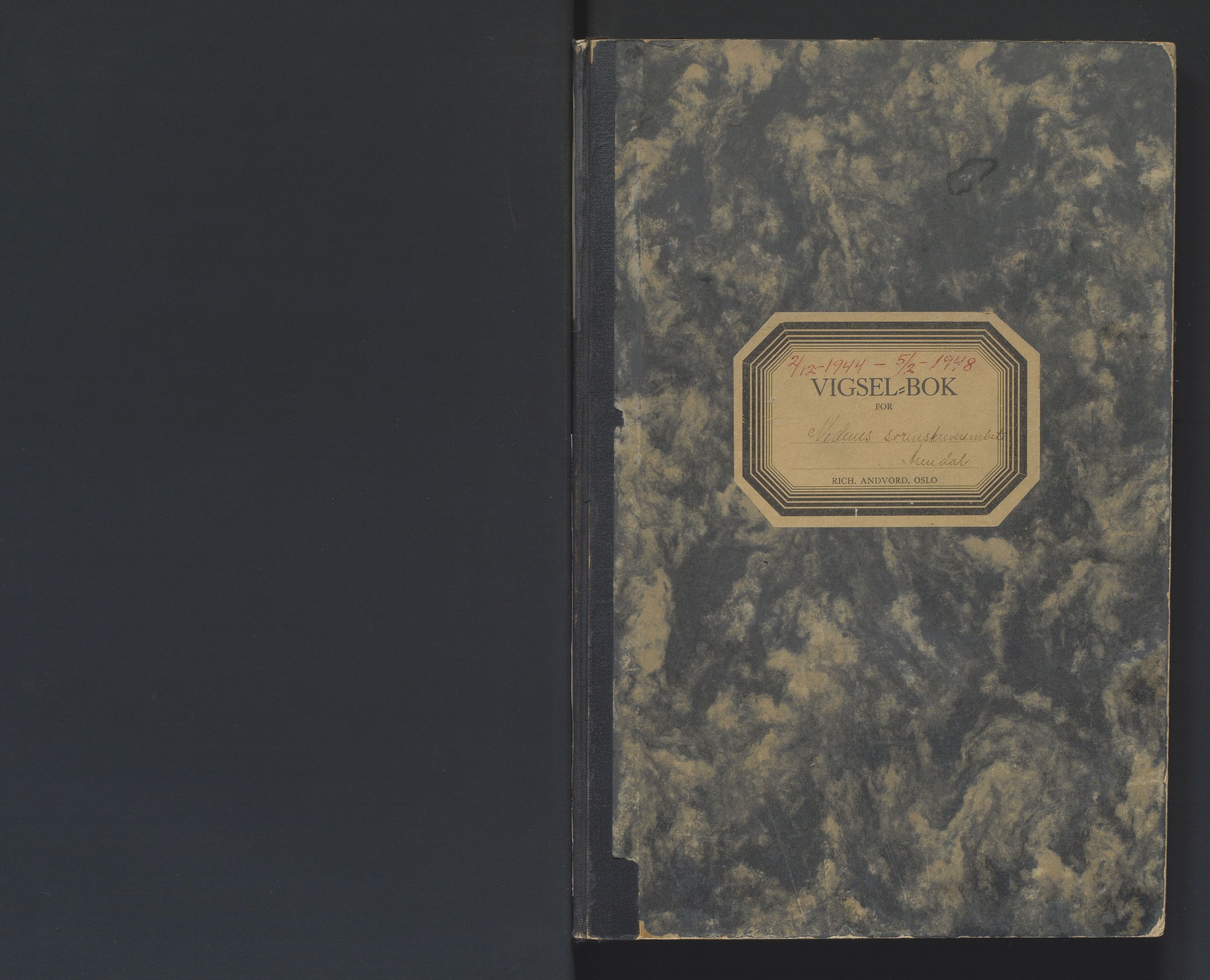 Nedenes sorenskriveri, SAK/1221-0006/L/Ld/L0002/0004: Vigselsbøker / Vigselbok, 1944-1948