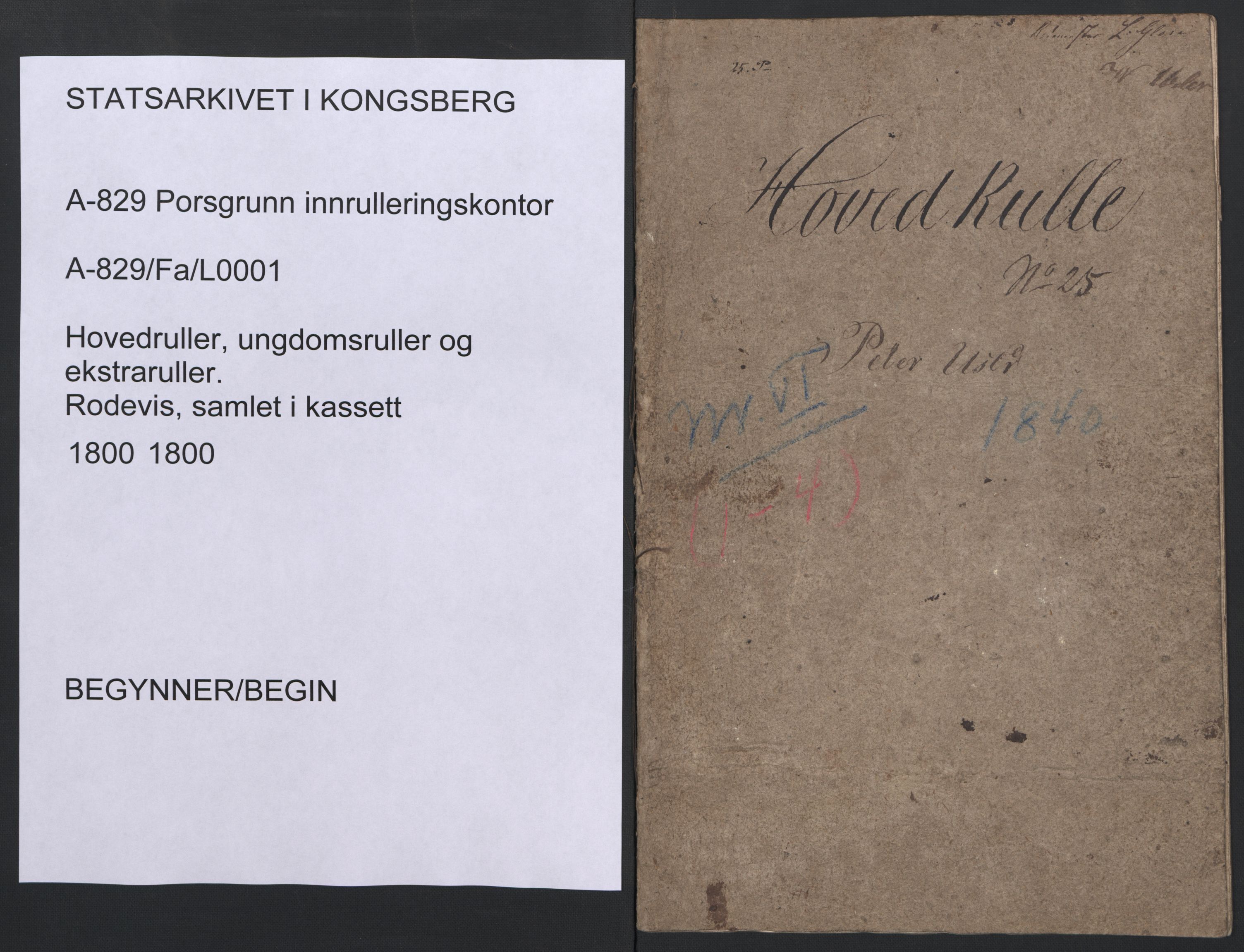 Porsgrunn innrulleringskontor, AV/SAKO-A-829/F/Fa/L0001: Hovedruller, ungdomsruller og ekstraruller, 1800, s. 1